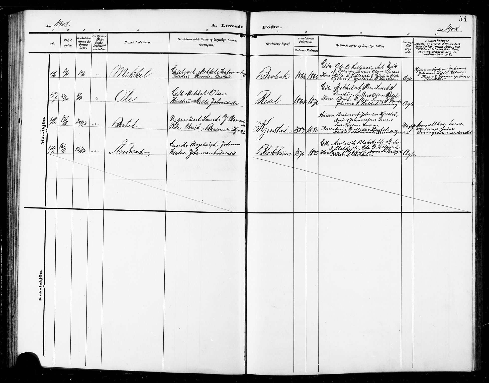 Ministerialprotokoller, klokkerbøker og fødselsregistre - Sør-Trøndelag, SAT/A-1456/672/L0864: Parish register (copy) no. 672C03, 1902-1914, p. 54