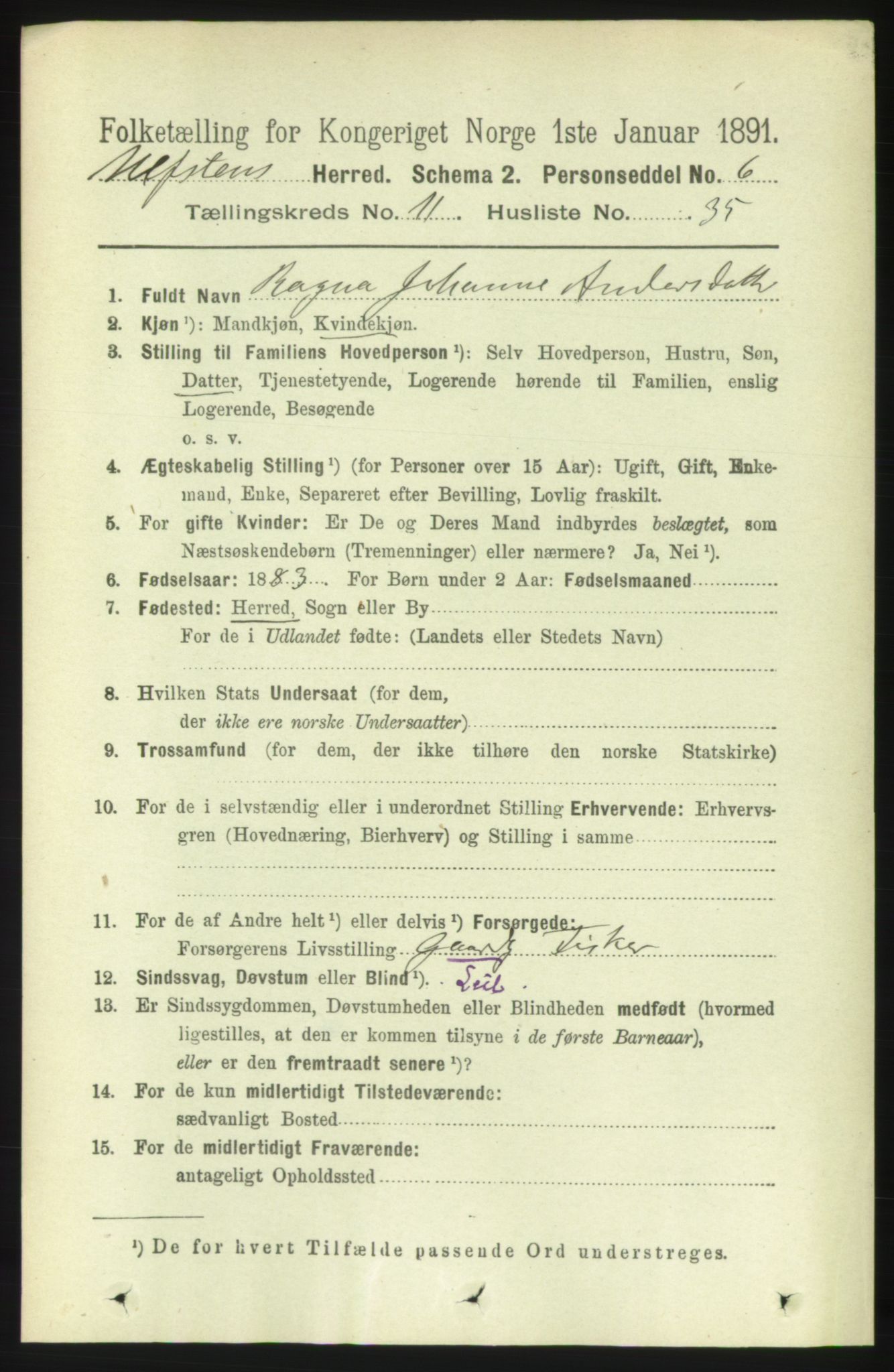 RA, 1891 census for 1516 Ulstein, 1891, p. 3670