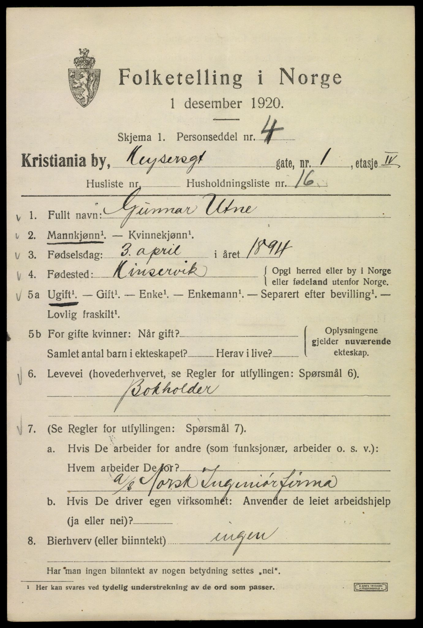 SAO, 1920 census for Kristiania, 1920, p. 331511