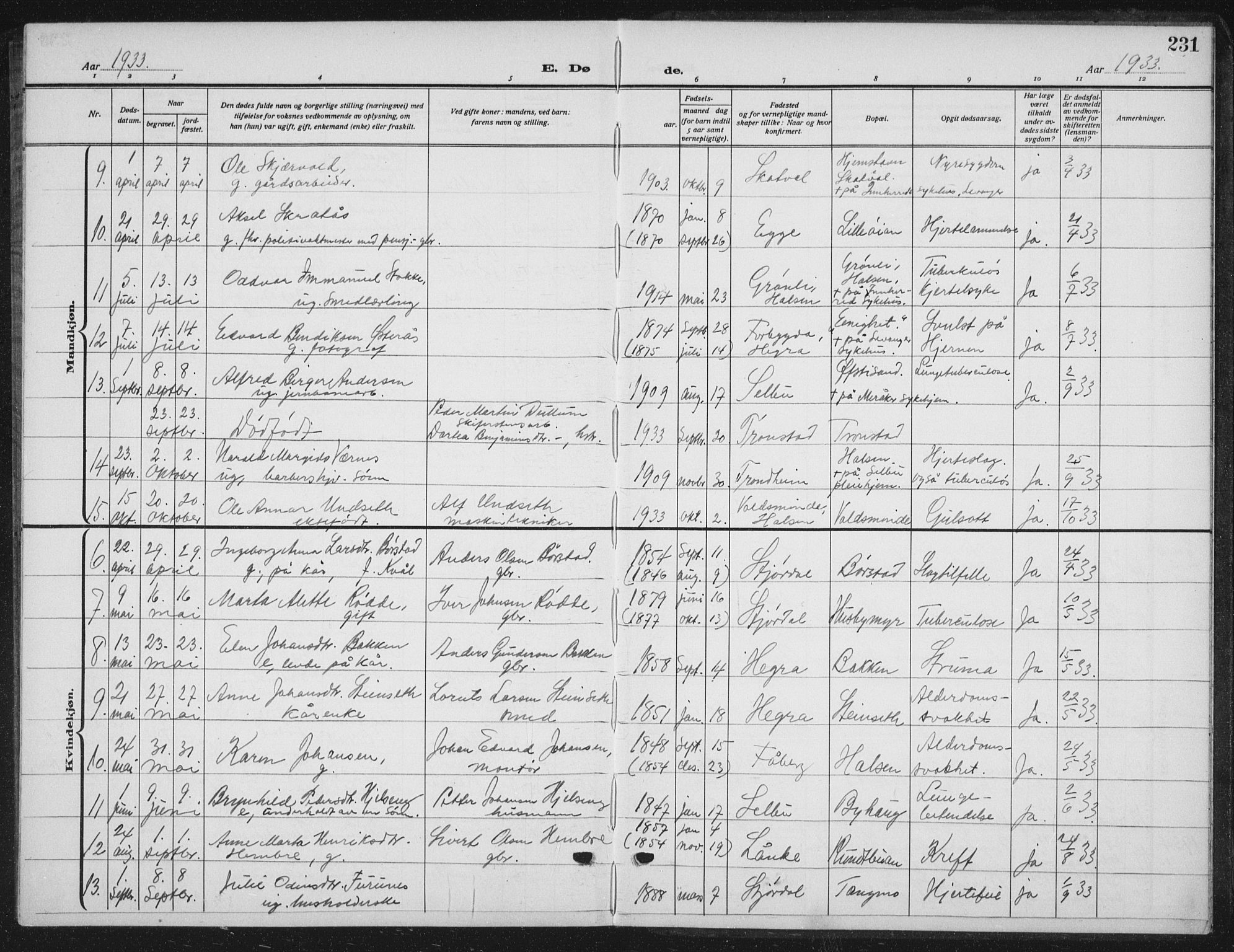 Ministerialprotokoller, klokkerbøker og fødselsregistre - Nord-Trøndelag, SAT/A-1458/709/L0088: Parish register (copy) no. 709C02, 1914-1934, p. 231