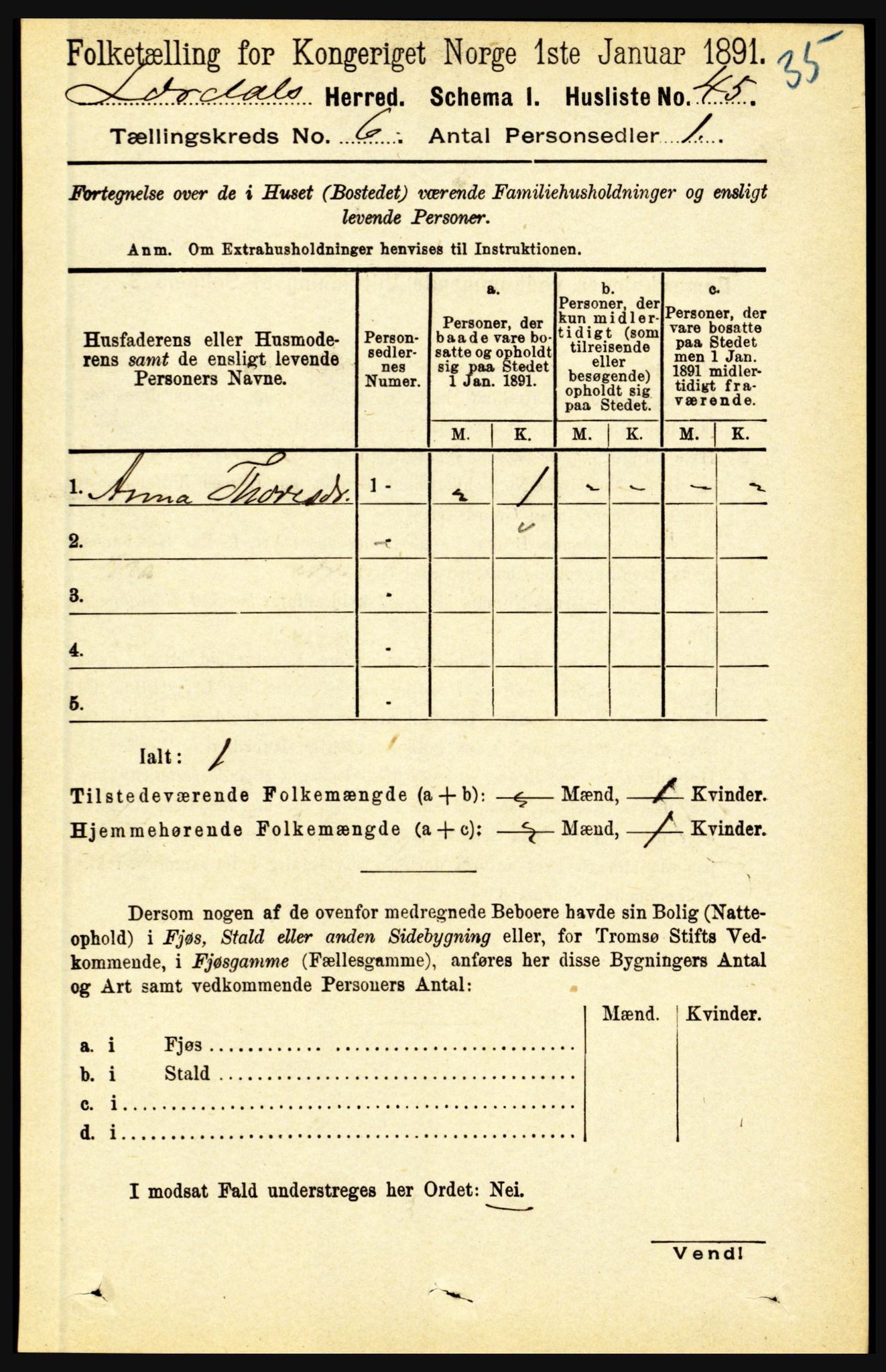 RA, 1891 census for 1422 Lærdal, 1891, p. 451