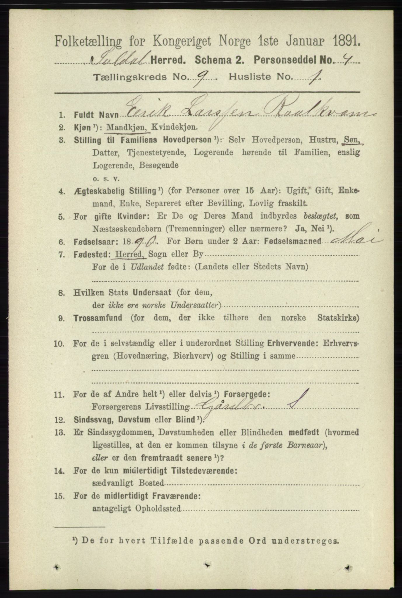 RA, 1891 census for 1134 Suldal, 1891, p. 2659