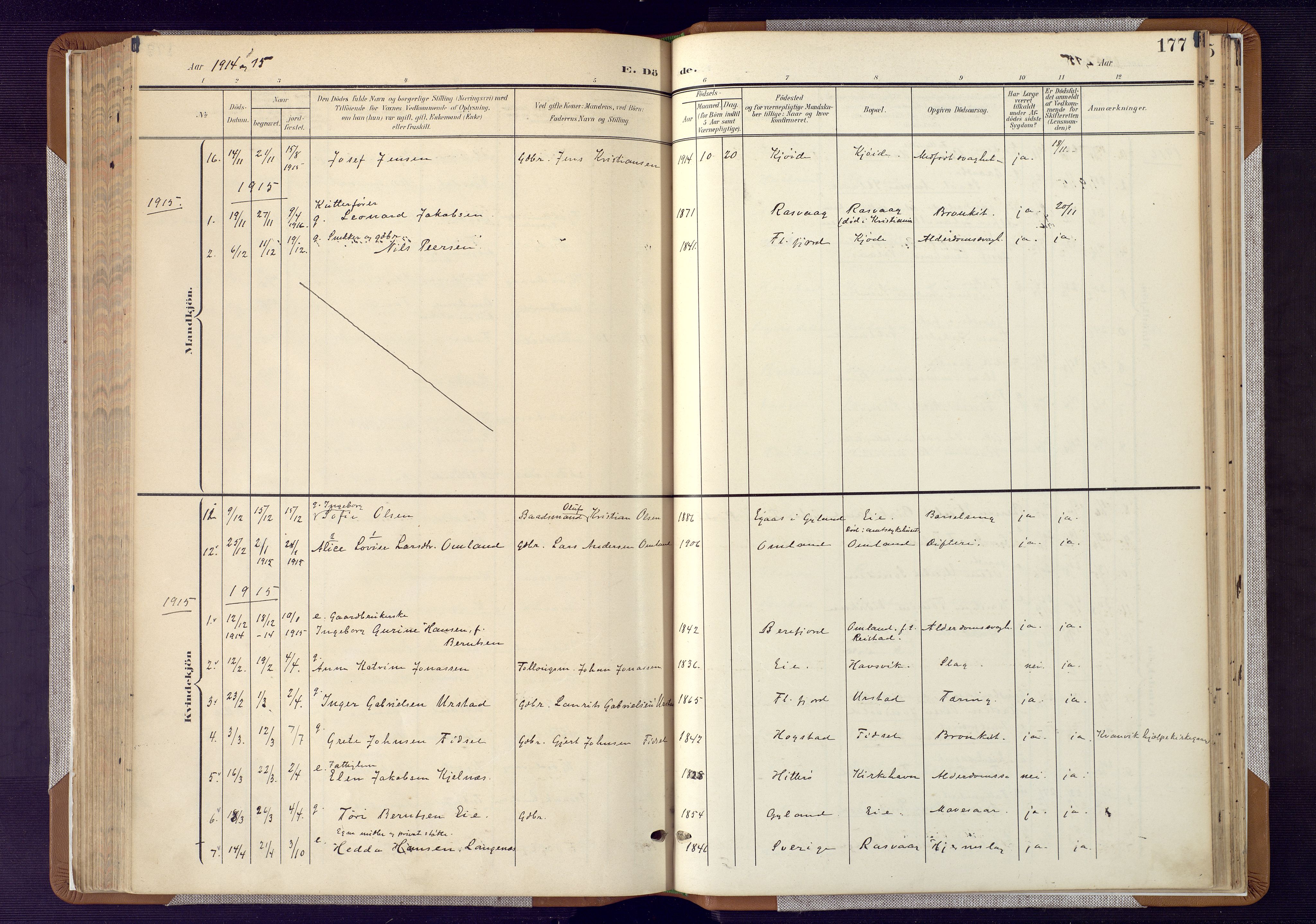 Flekkefjord sokneprestkontor, AV/SAK-1111-0012/F/Fa/Fab/L0007: Parish register (official) no. A 7, 1902-1921, p. 177