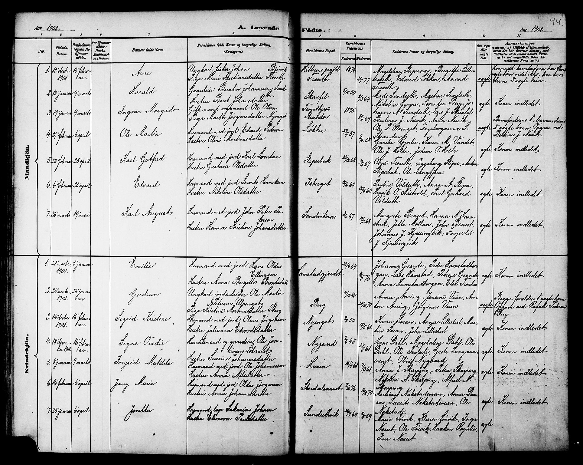 Ministerialprotokoller, klokkerbøker og fødselsregistre - Nord-Trøndelag, SAT/A-1458/733/L0327: Parish register (copy) no. 733C02, 1888-1918, p. 44