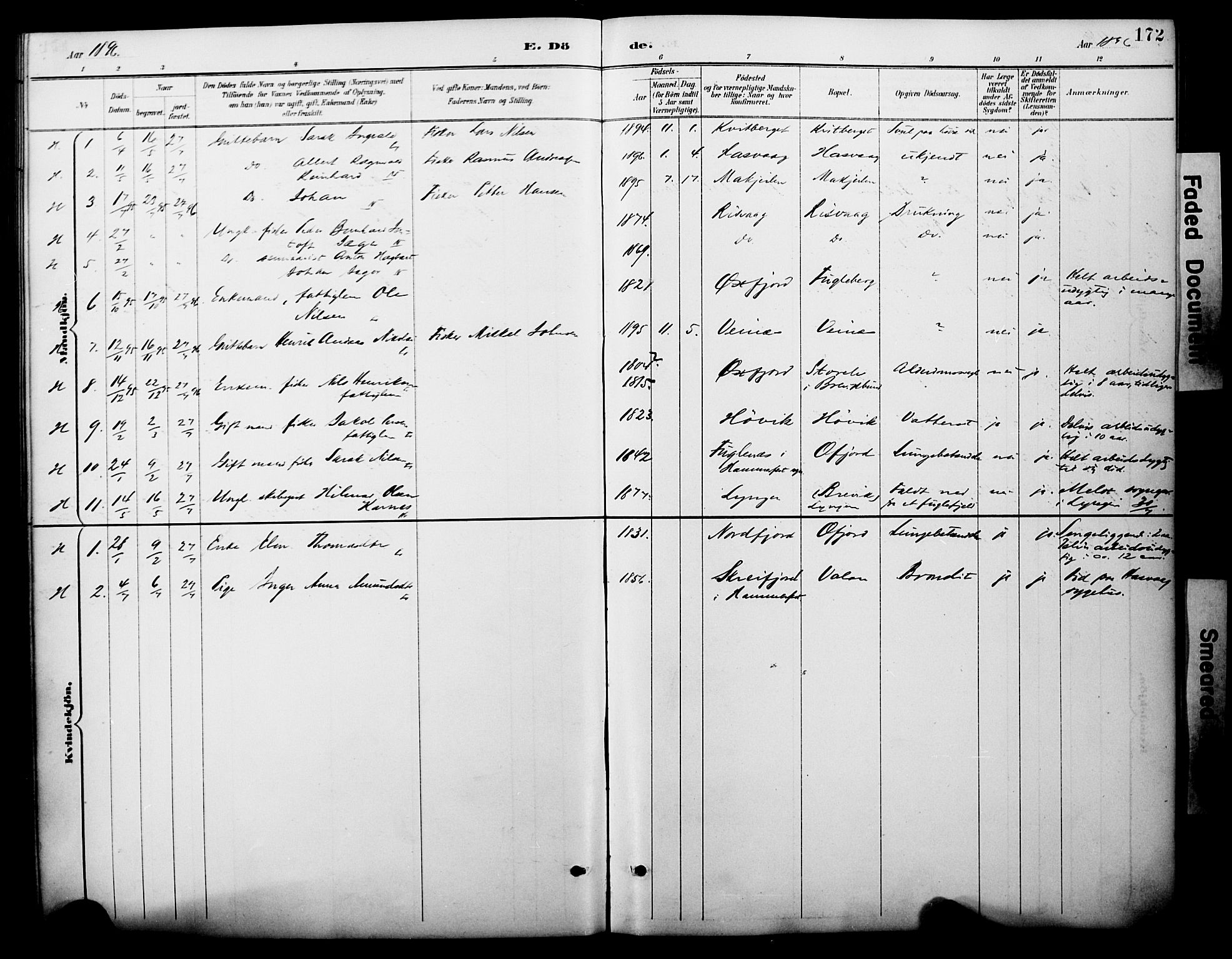 Loppa sokneprestkontor, SATØ/S-1339/H/Ha/L0008kirke: Parish register (official) no. 8, 1889-1907, p. 172