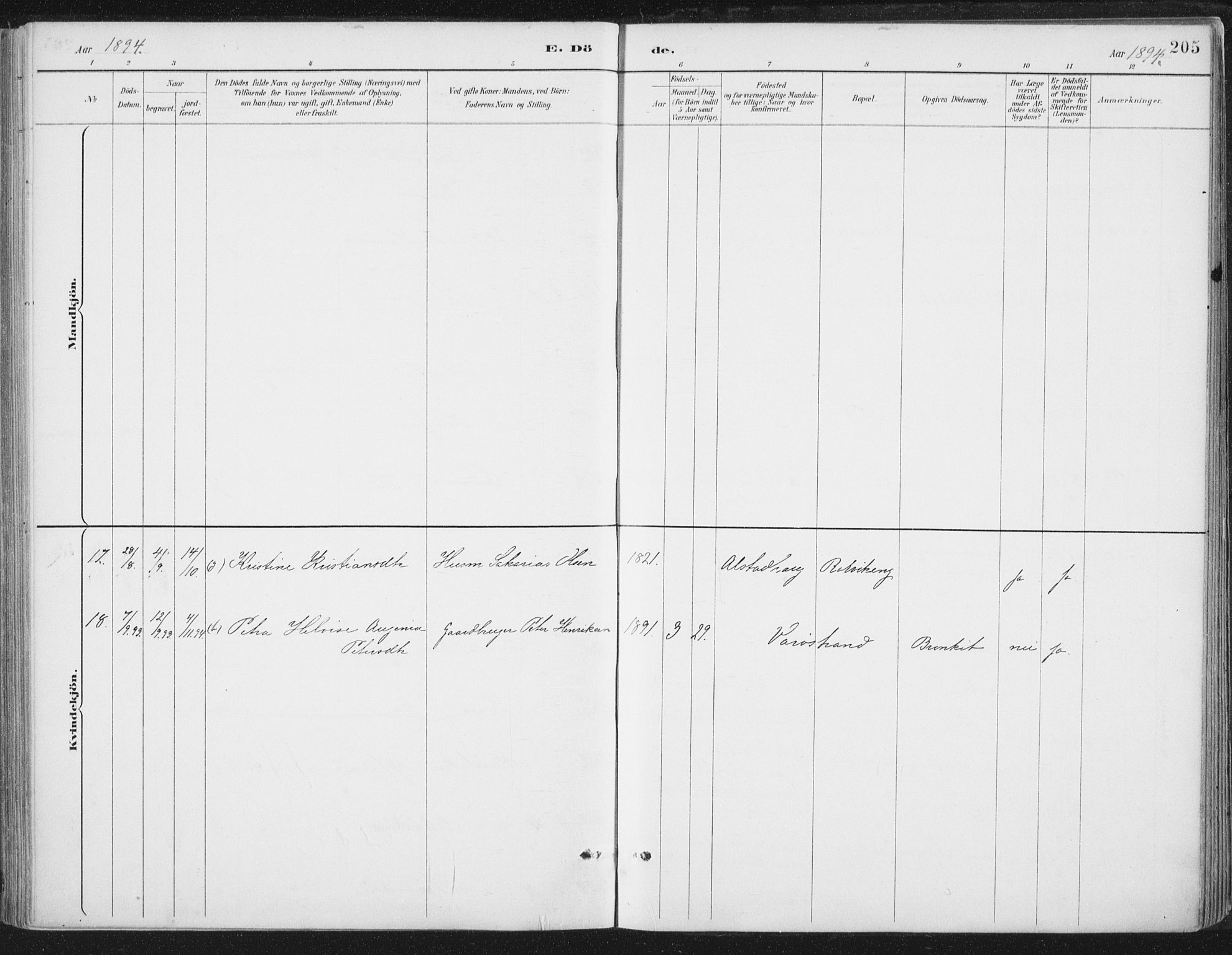 Ministerialprotokoller, klokkerbøker og fødselsregistre - Nord-Trøndelag, AV/SAT-A-1458/784/L0673: Parish register (official) no. 784A08, 1888-1899, p. 205