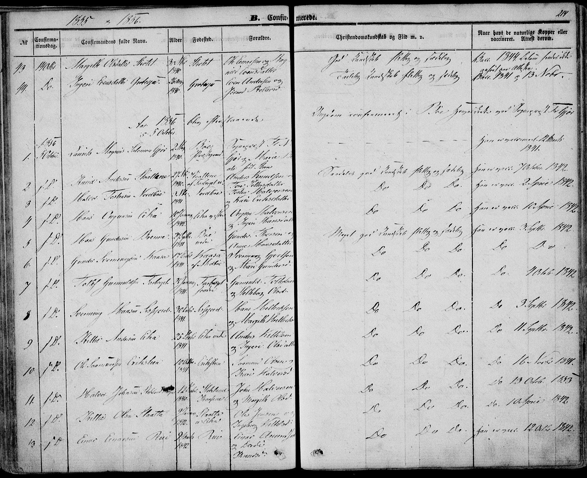 Bø kirkebøker, SAKO/A-257/F/Fa/L0008: Parish register (official) no. 8, 1849-1861, p. 214