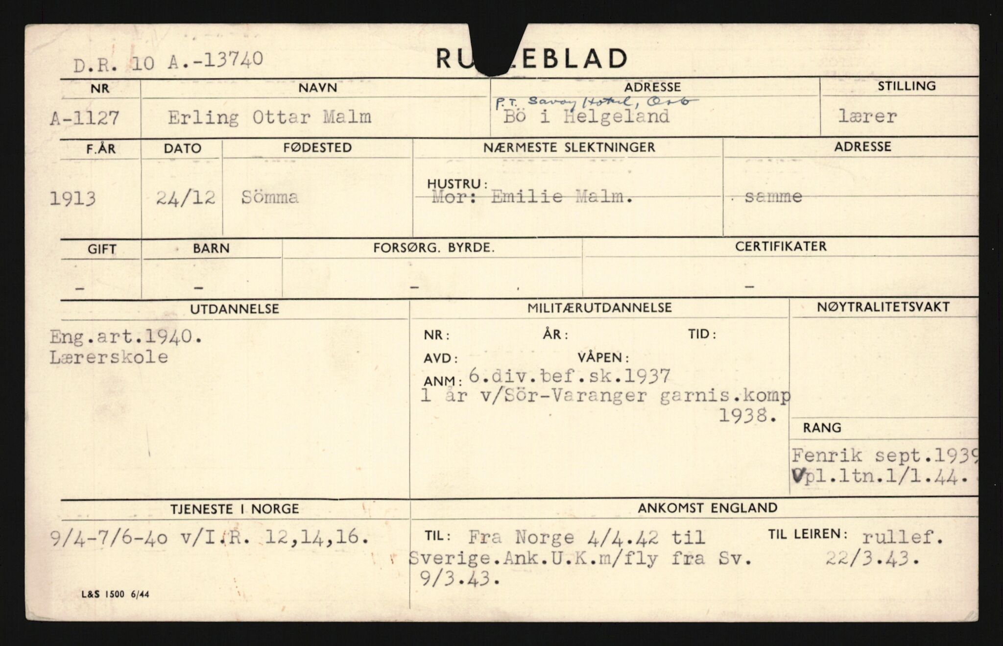 Forsvaret, Sør-Hålogaland landforsvar, AV/RA-RAFA-2552/P/Pa/L0302: Personellmapper for slettet personell, yrkesbefal og vernepliktig befal, født 1913-1916, 1932-1976, p. 113