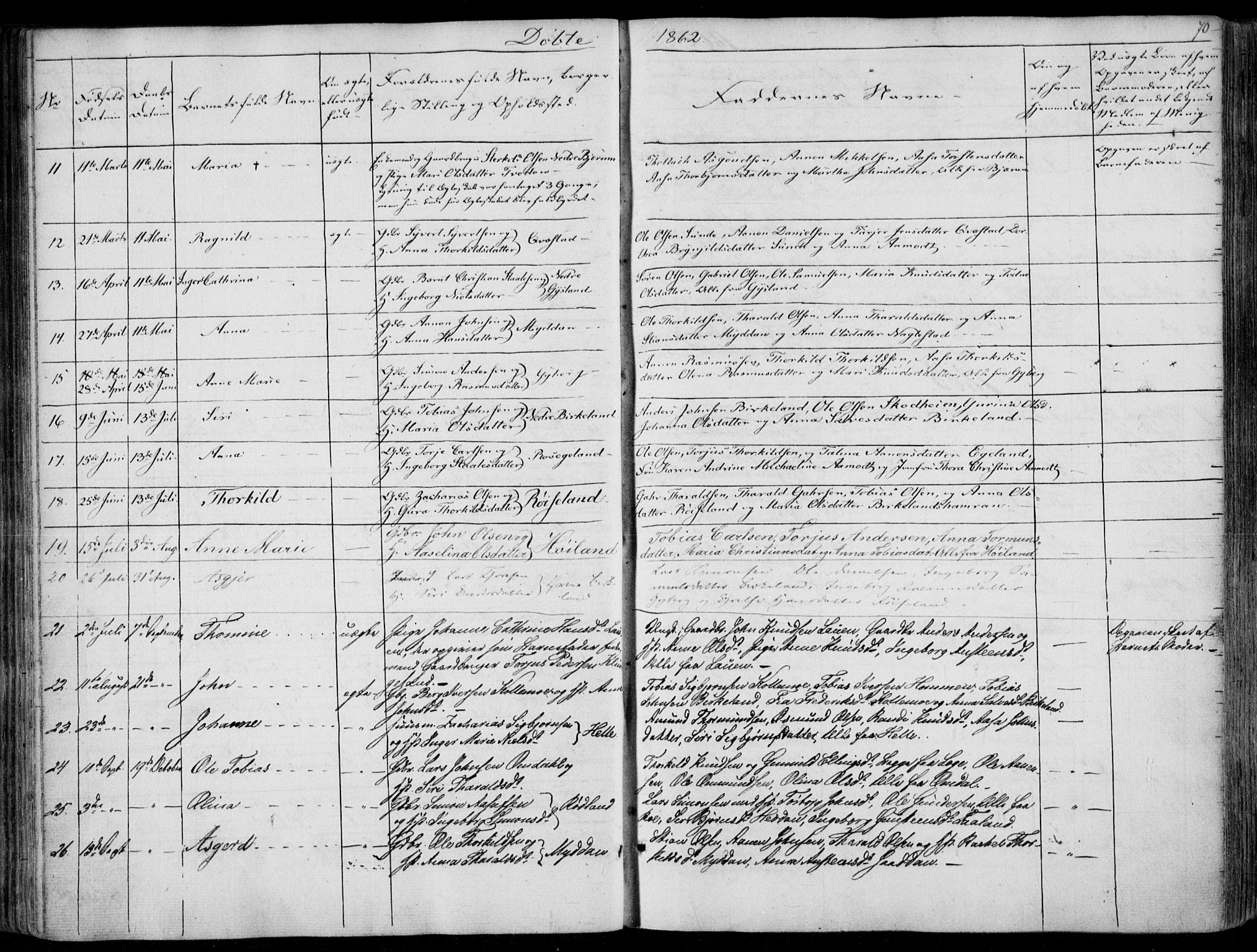 Hægebostad sokneprestkontor, SAK/1111-0024/F/Fa/Faa/L0004: Parish register (official) no. A 4, 1834-1864, p. 70