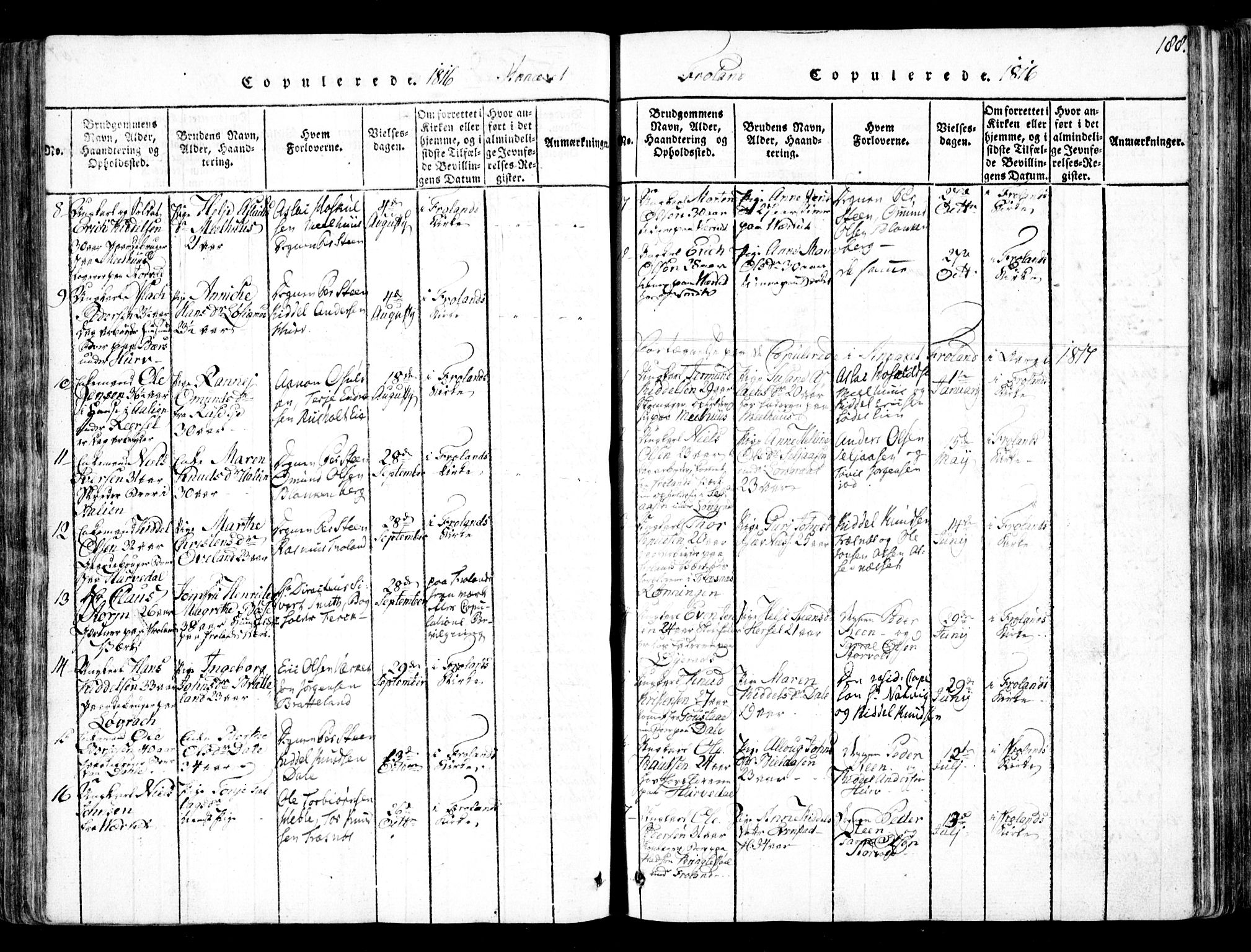 Fjære sokneprestkontor, AV/SAK-1111-0011/F/Fb/L0007: Parish register (copy) no. B 7, 1816-1826, p. 188