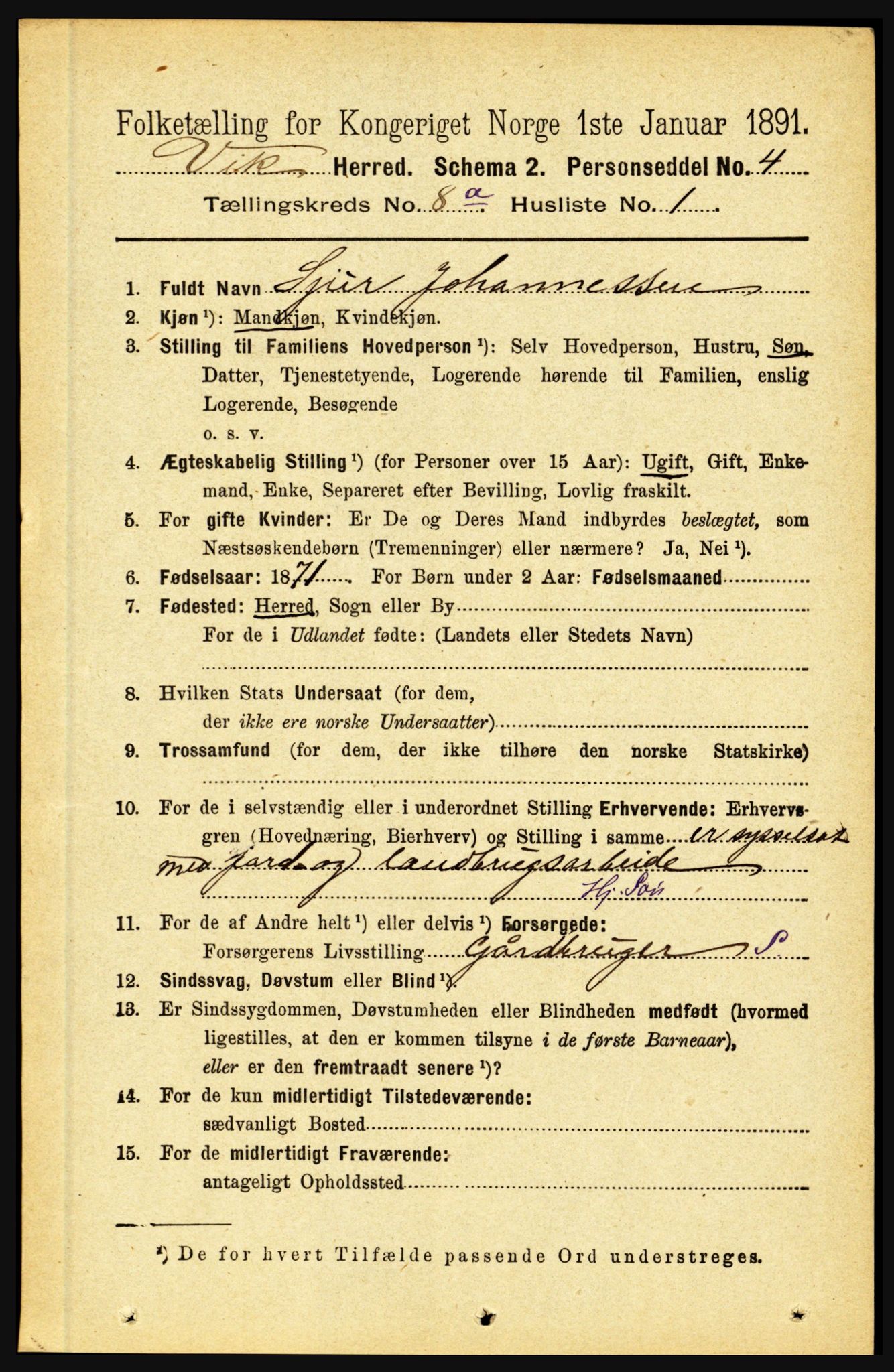 RA, 1891 census for 1417 Vik, 1891, p. 3540