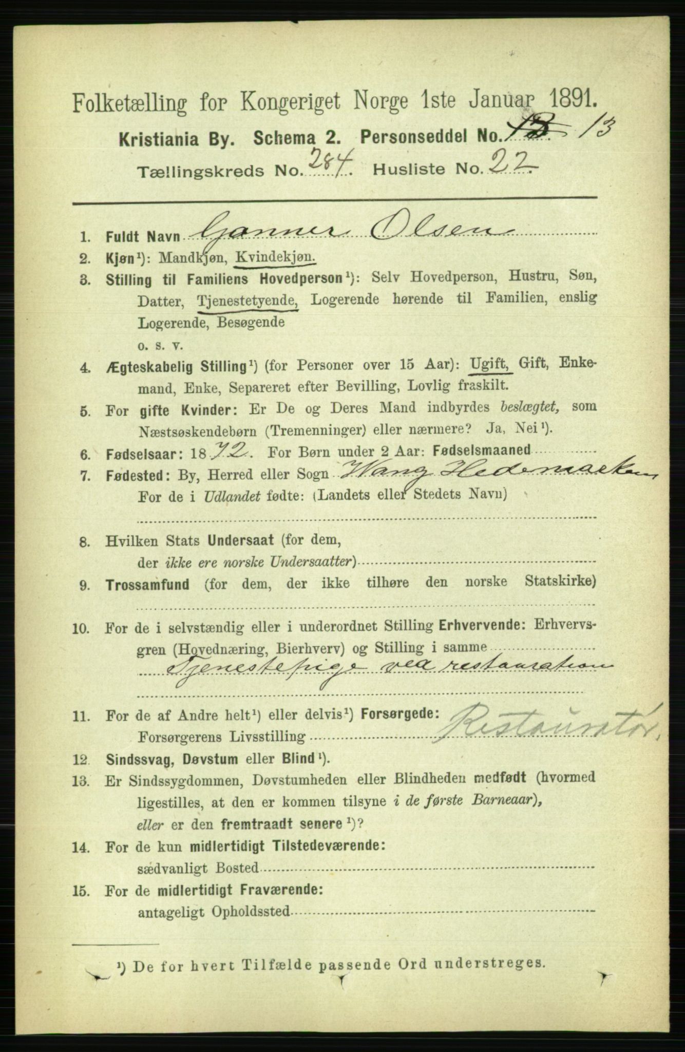 RA, 1891 census for 0301 Kristiania, 1891, p. 174110