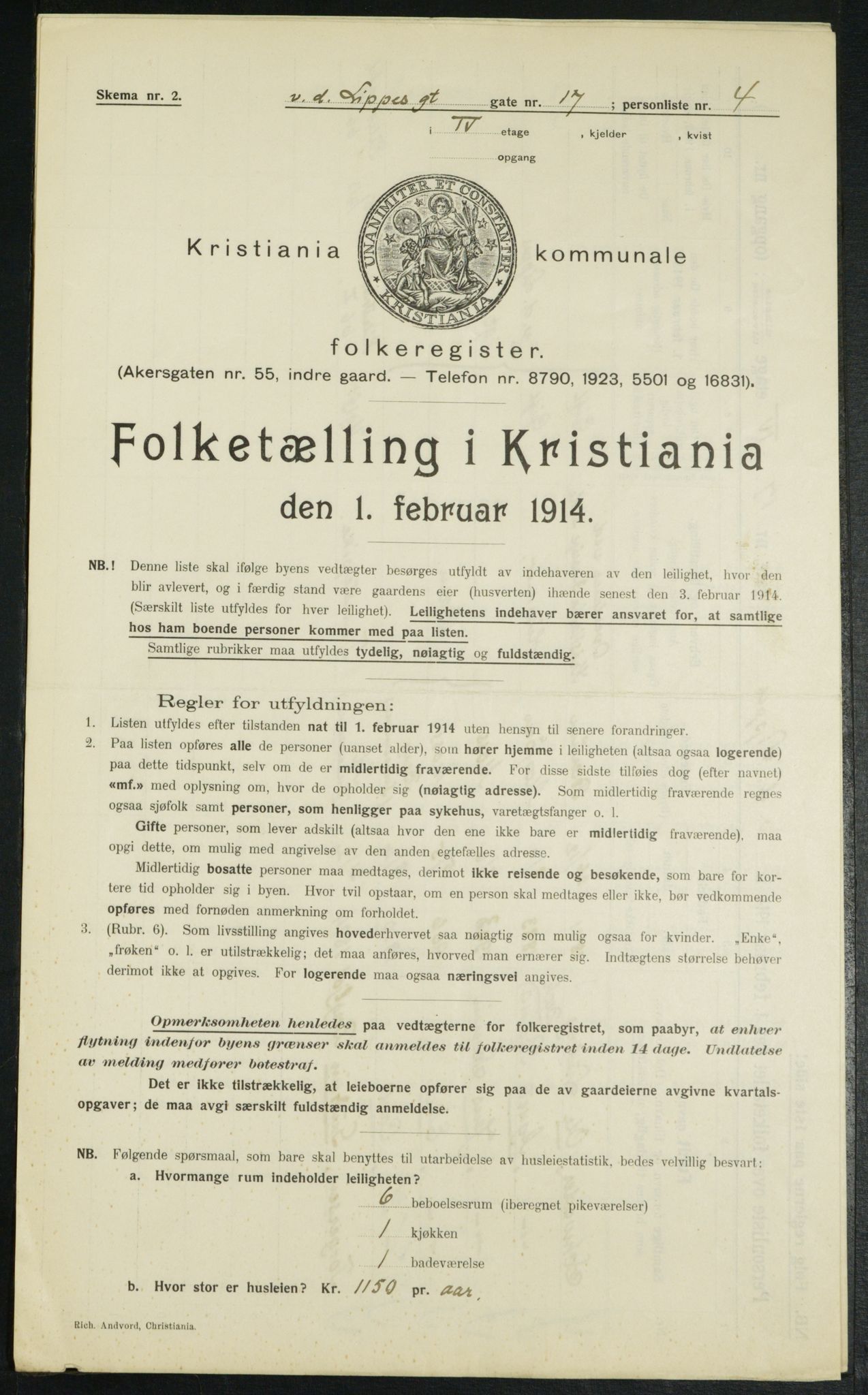 OBA, Municipal Census 1914 for Kristiania, 1914, p. 126451