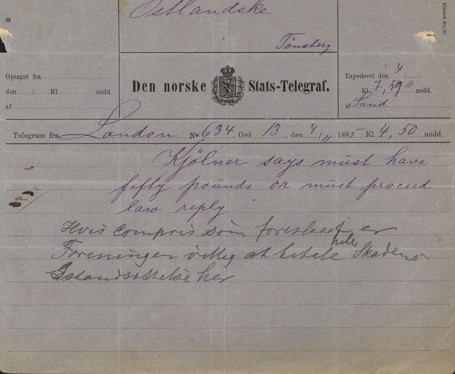 Pa 63 - Østlandske skibsassuranceforening, VEMU/A-1079/G/Ga/L0018/0011: Havaridokumenter / Bertha, Bonita, Immanuel, Th. Thoresen, India, 1885, p. 34