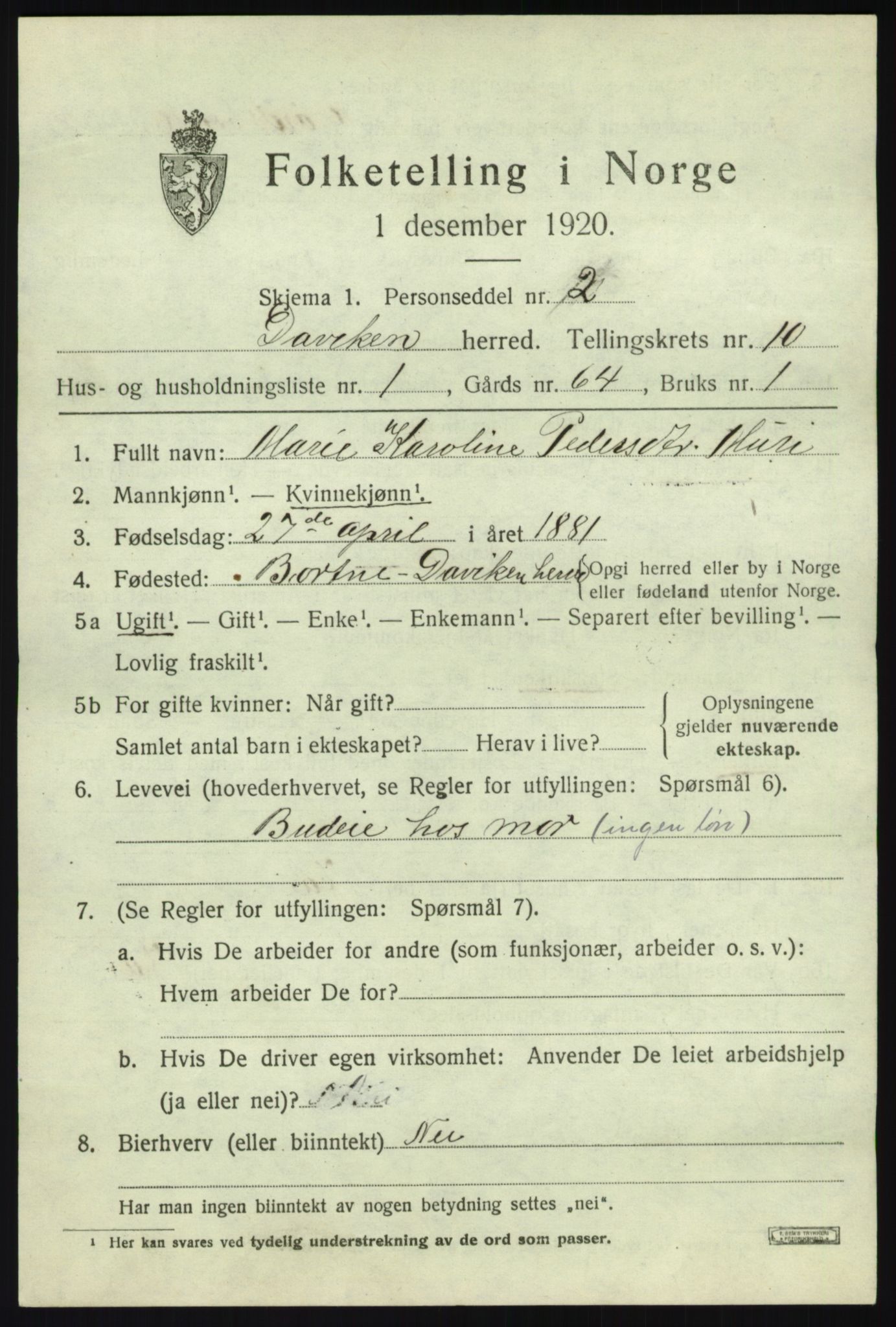 SAB, 1920 census for Davik, 1920, p. 5091