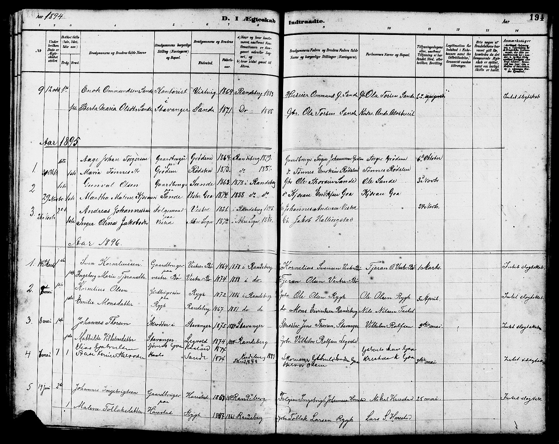 Hetland sokneprestkontor, SAST/A-101826/30/30BB/L0006: Parish register (copy) no. B 6, 1878-1921, p. 194