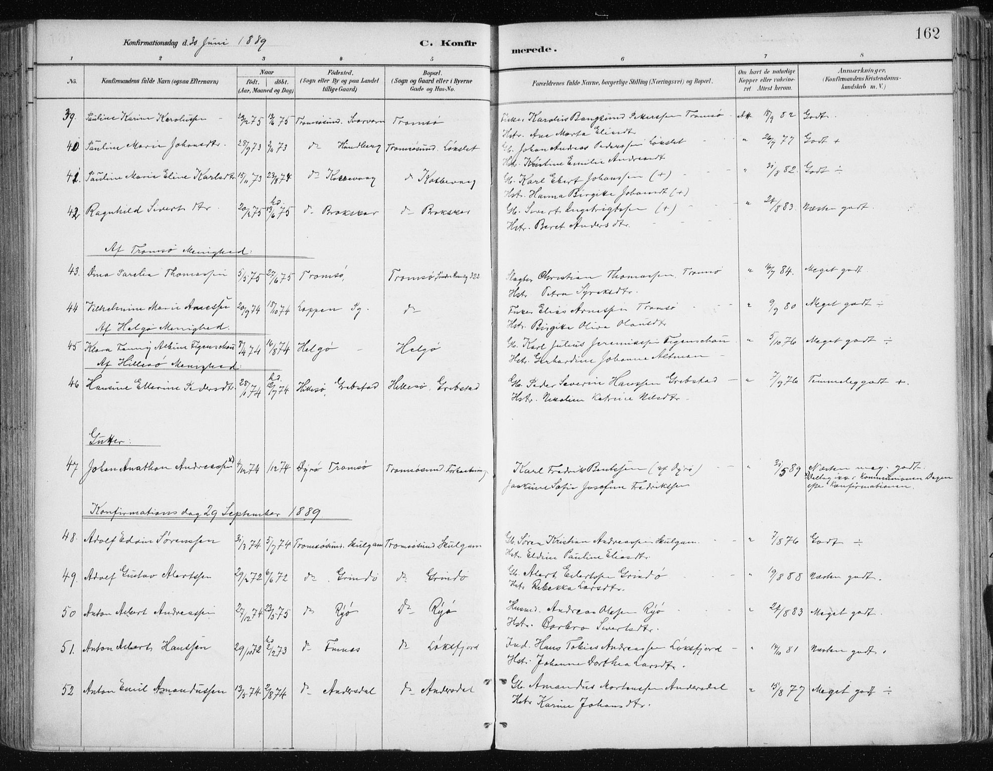 Tromsøysund sokneprestkontor, SATØ/S-1304/G/Ga/L0005kirke: Parish register (official) no. 5, 1888-1896, p. 162