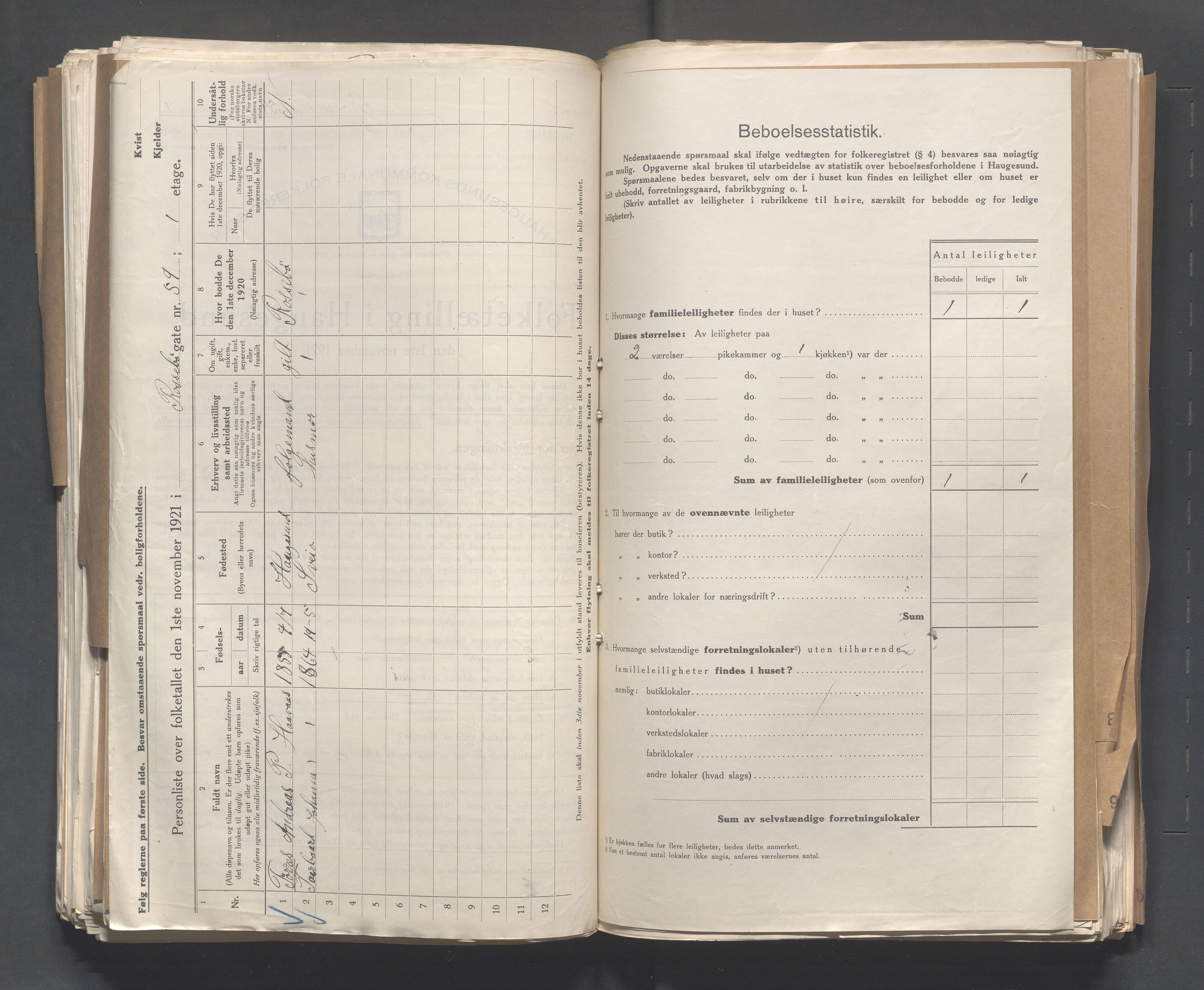 IKAR, Local census 1.11.1921 for Haugesund, 1921, p. 3430