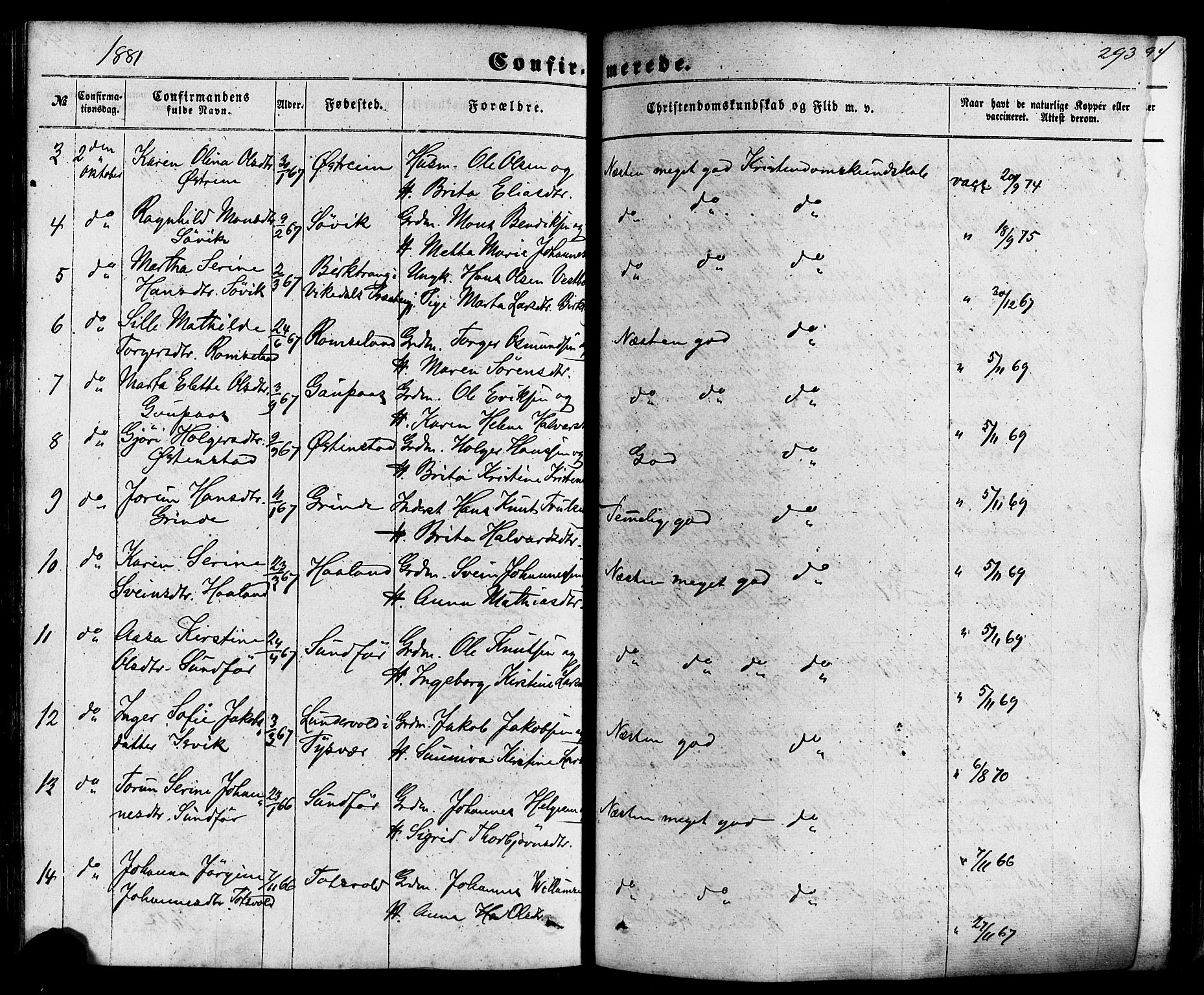 Skjold sokneprestkontor, AV/SAST-A-101847/H/Ha/Haa/L0008: Parish register (official) no. A 8, 1856-1882, p. 293