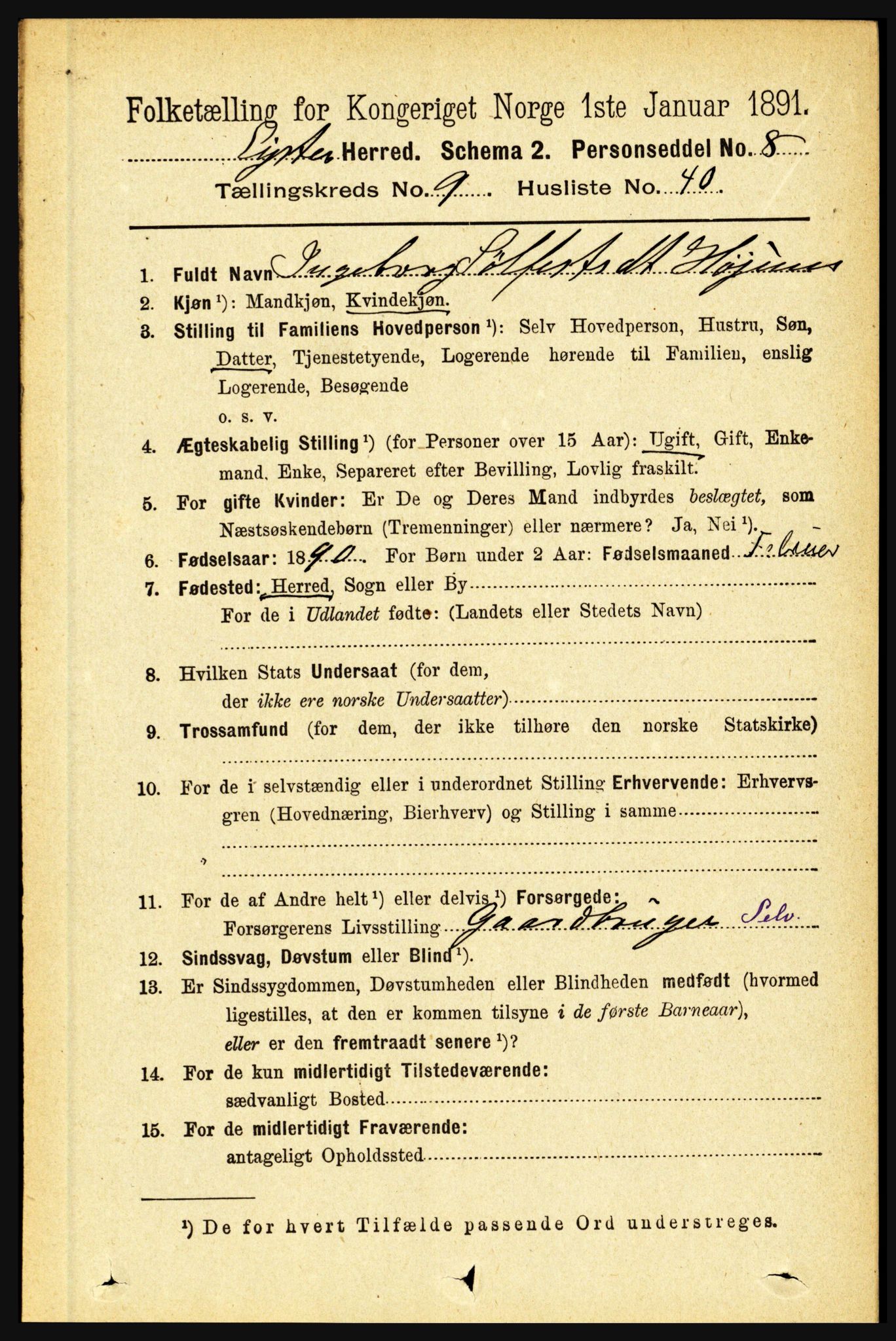 RA, 1891 census for 1426 Luster, 1891, p. 3003