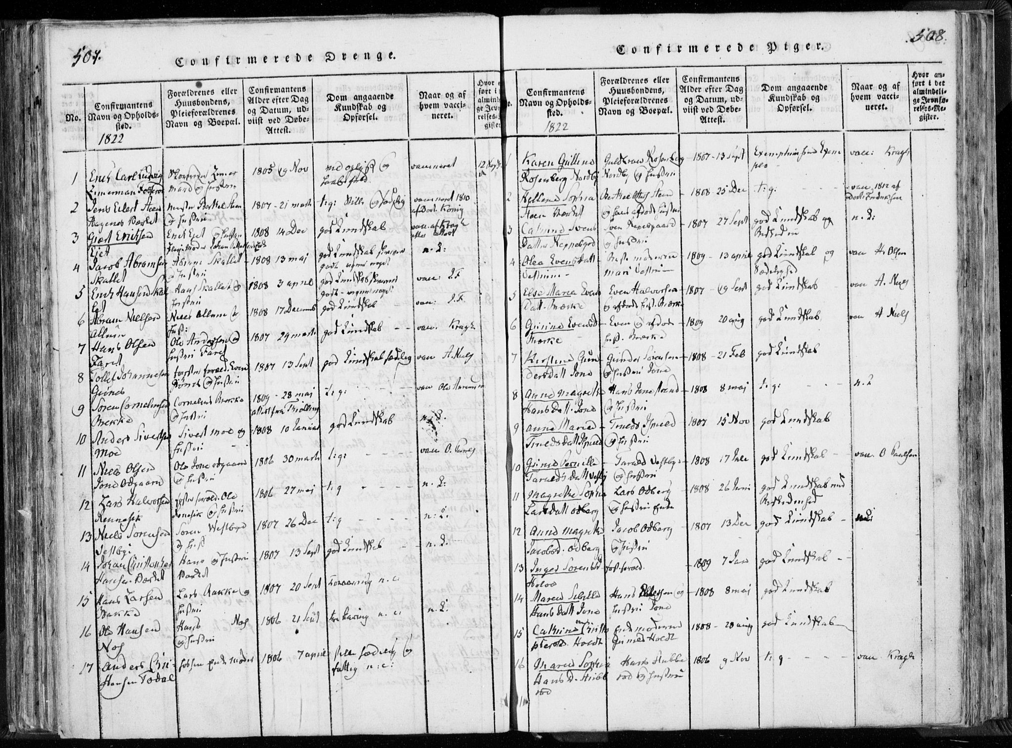 Hedrum kirkebøker, SAKO/A-344/F/Fa/L0004: Parish register (official) no. I 4, 1817-1835, p. 507-508