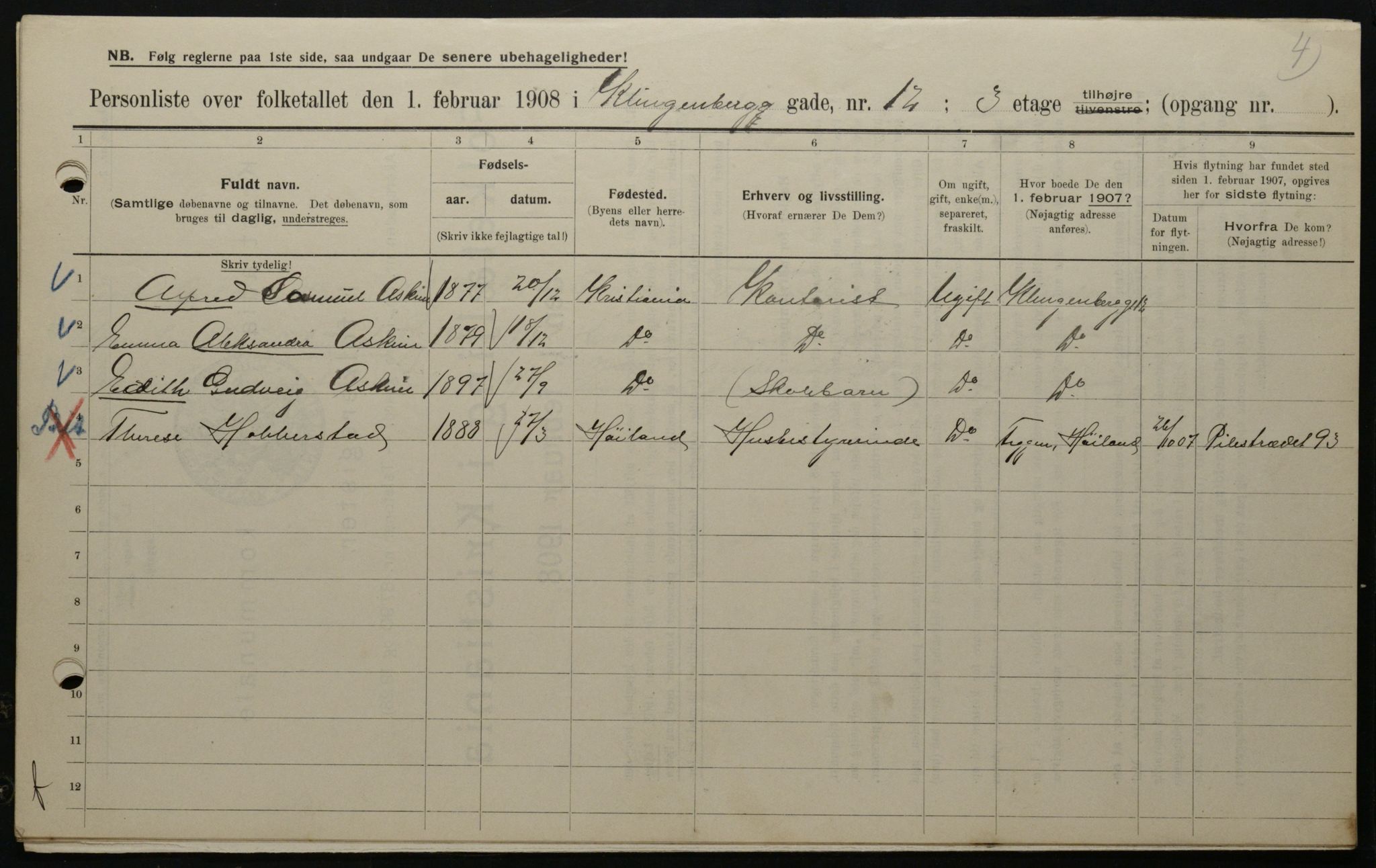 OBA, Municipal Census 1908 for Kristiania, 1908, p. 46380