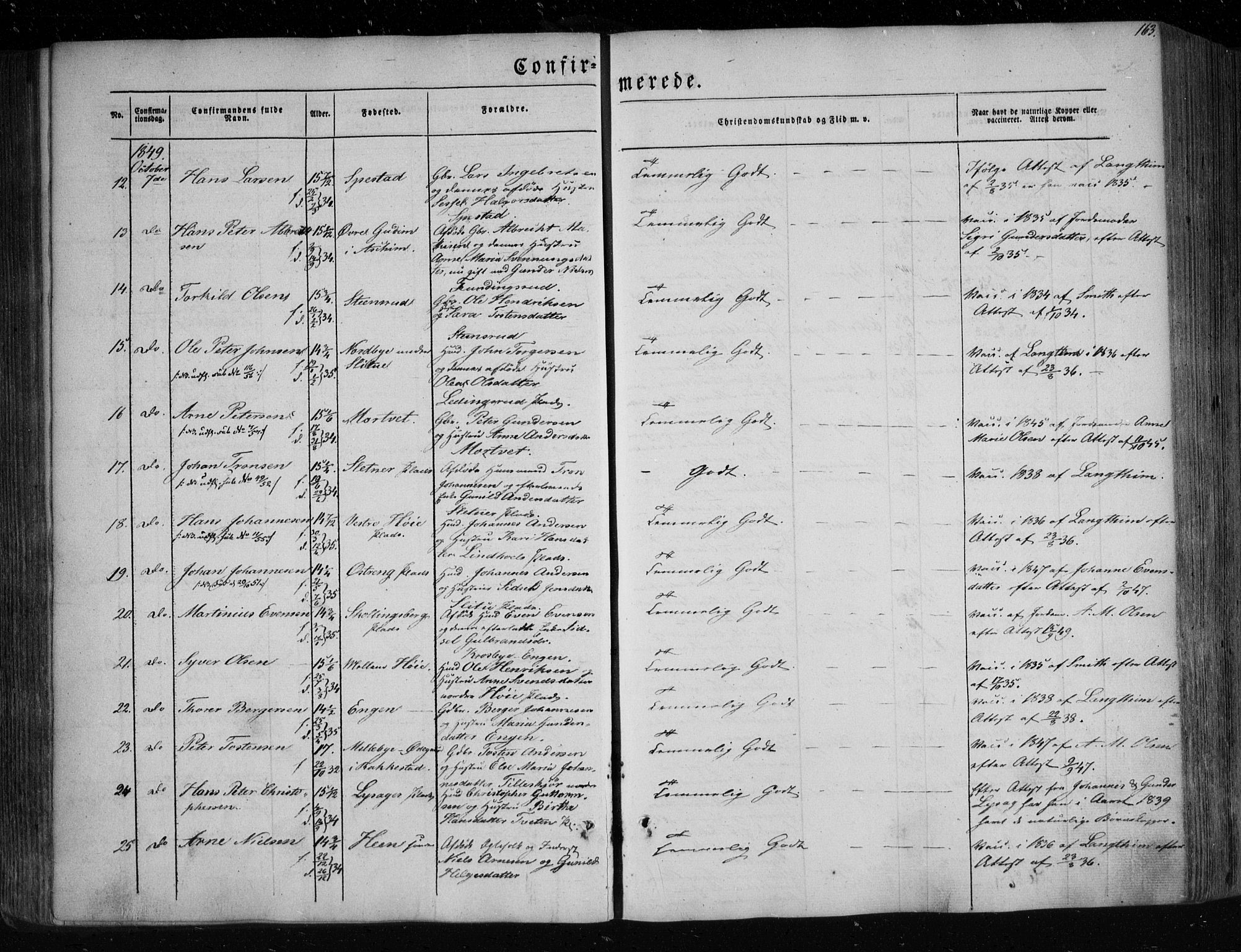Eidsberg prestekontor Kirkebøker, SAO/A-10905/F/Fa/L0009: Parish register (official) no. I 9, 1849-1856, p. 163