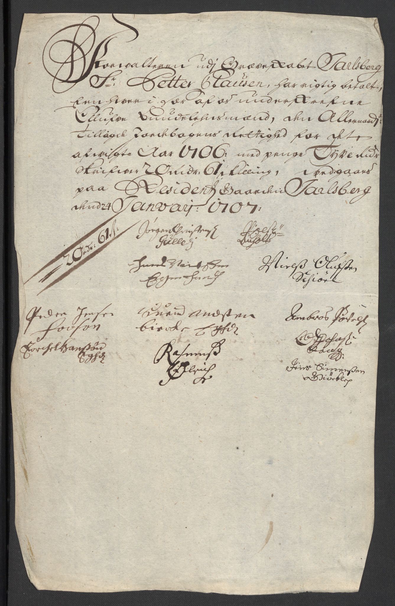 Rentekammeret inntil 1814, Reviderte regnskaper, Fogderegnskap, AV/RA-EA-4092/R32/L1872: Fogderegnskap Jarlsberg grevskap, 1706-1707, p. 236