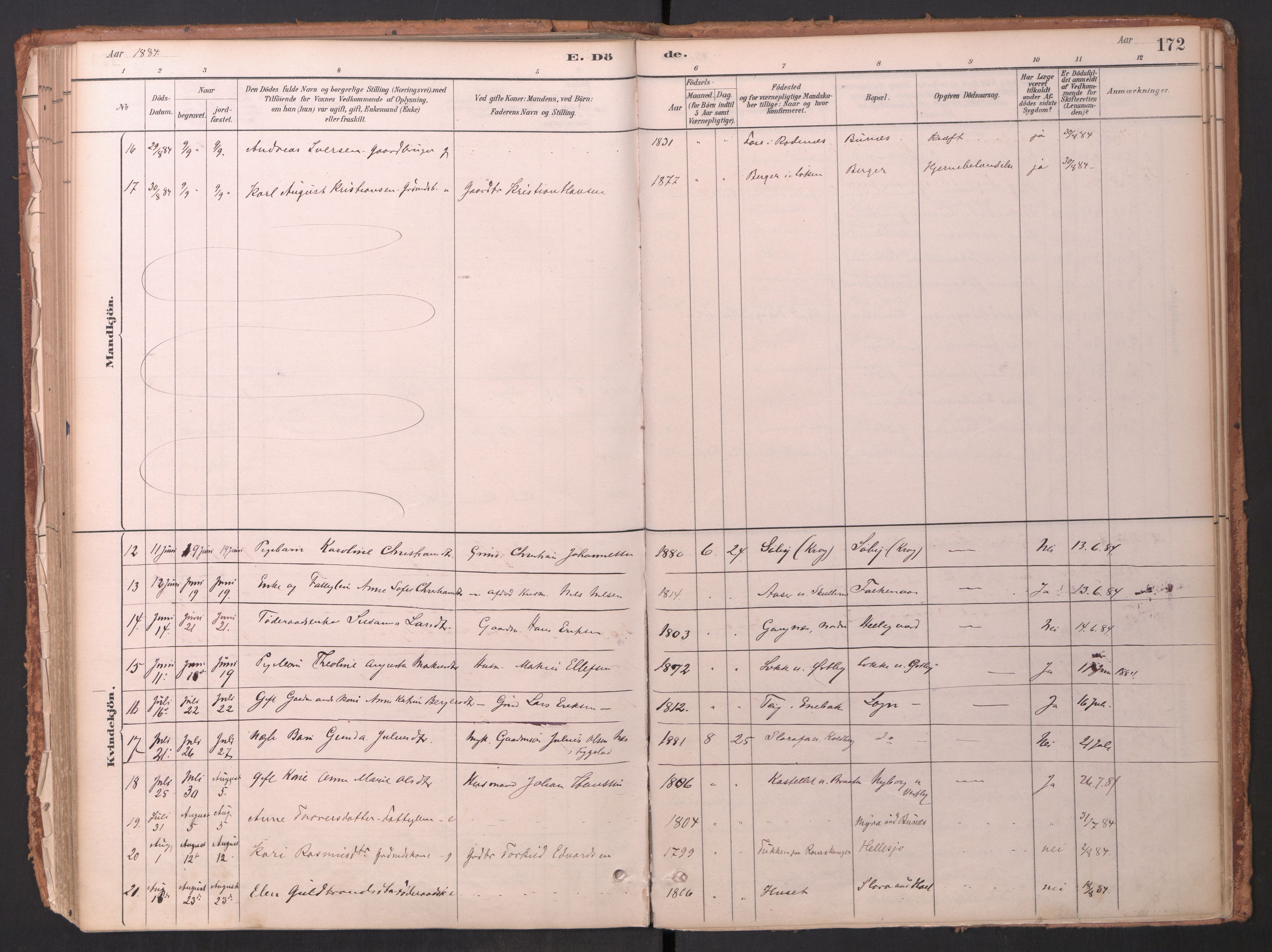 Høland prestekontor Kirkebøker, AV/SAO-A-10346a/F/Fb/L0001: Parish register (official) no. II 1, 1880-1897, p. 172