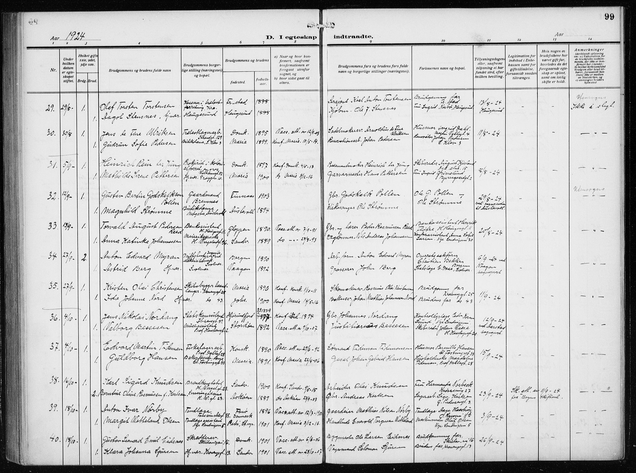 Mariakirken Sokneprestembete, AV/SAB-A-76901/H/Haa/L0015: Parish register (official) no. C 3, 1913-1927, p. 99