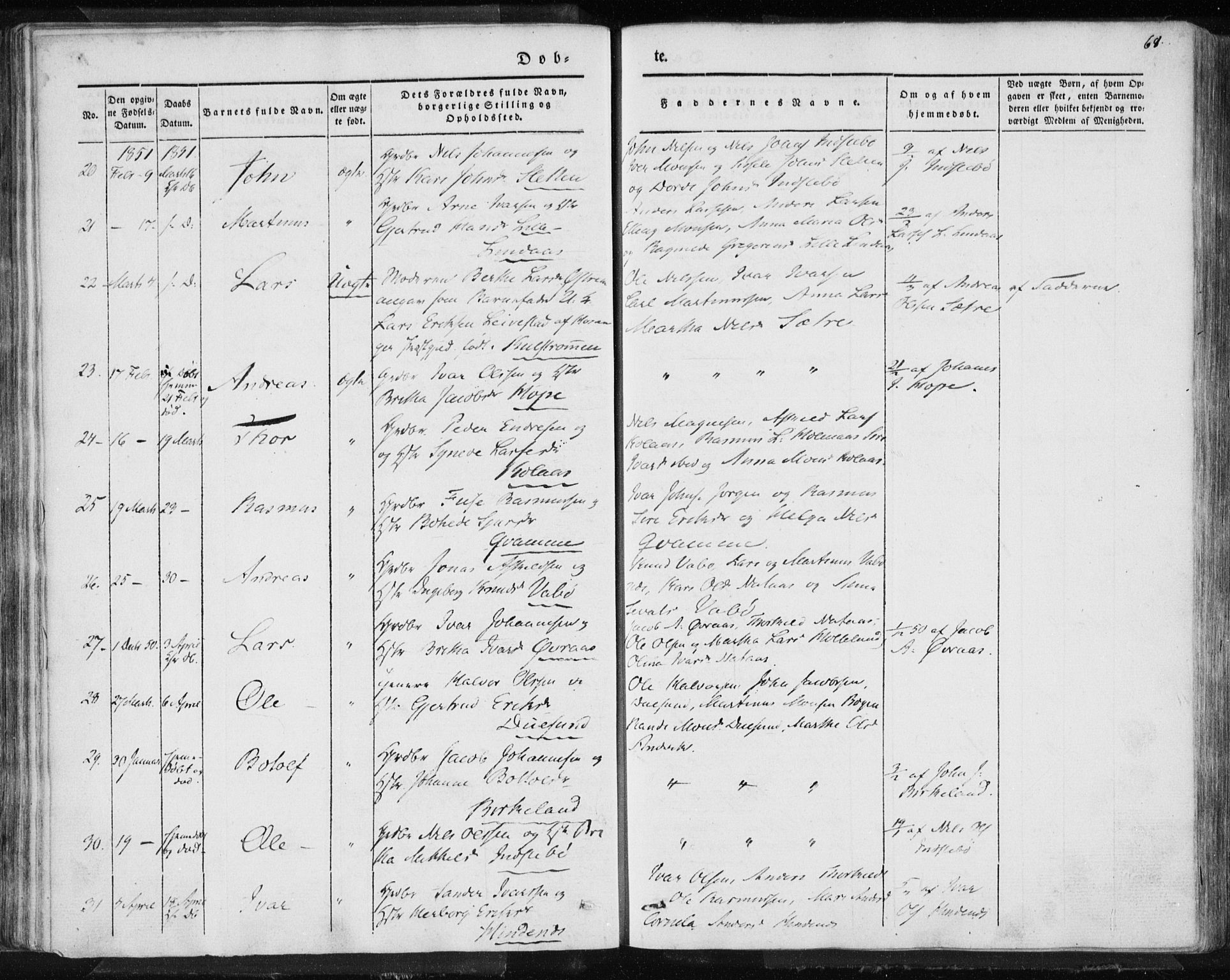 Lindås Sokneprestembete, AV/SAB-A-76701/H/Haa/Haaa/L0010: Parish register (official) no. A 10, 1842-1862, p. 68