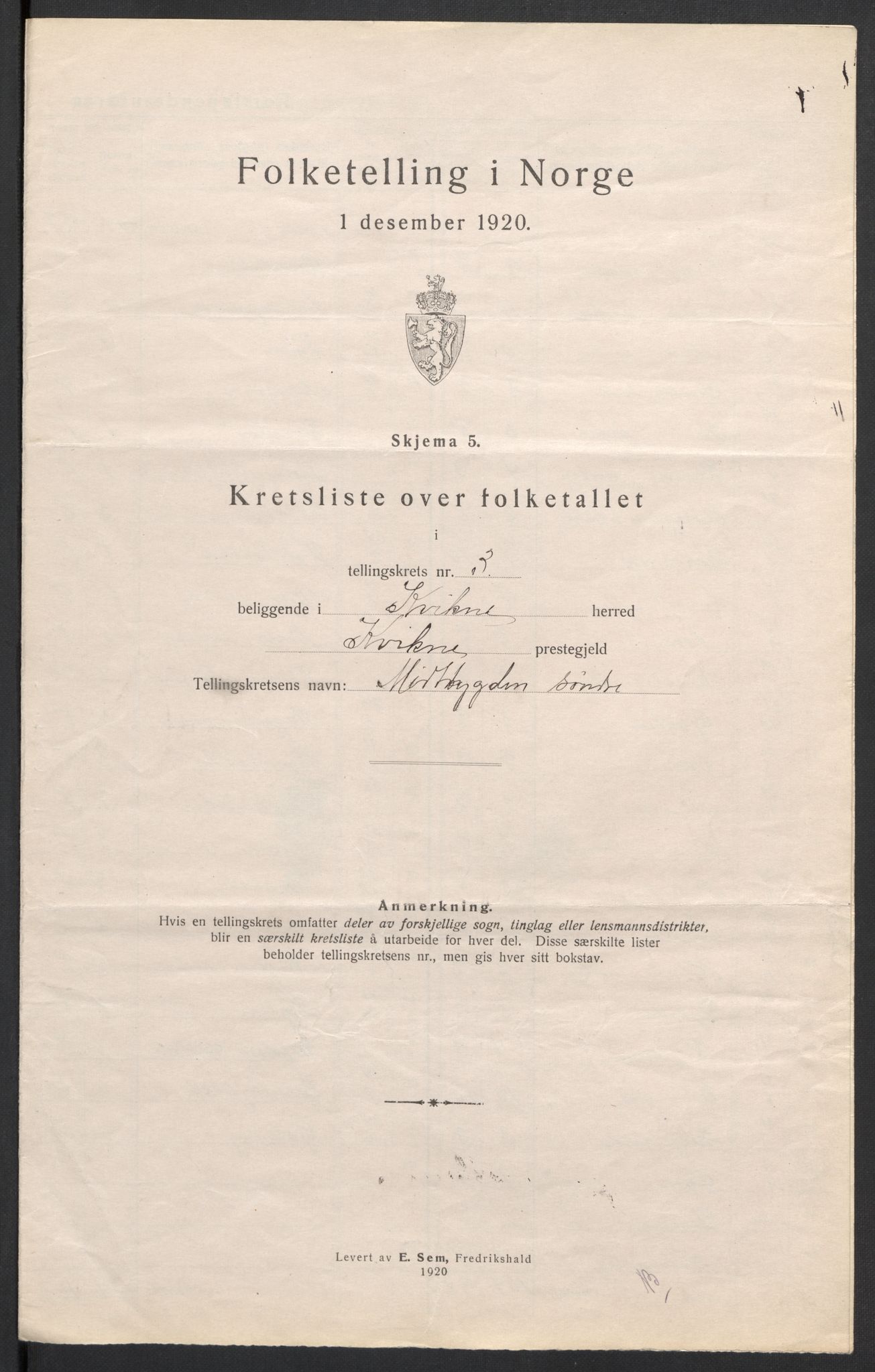 SAH, 1920 census for Kvikne, 1920, p. 12