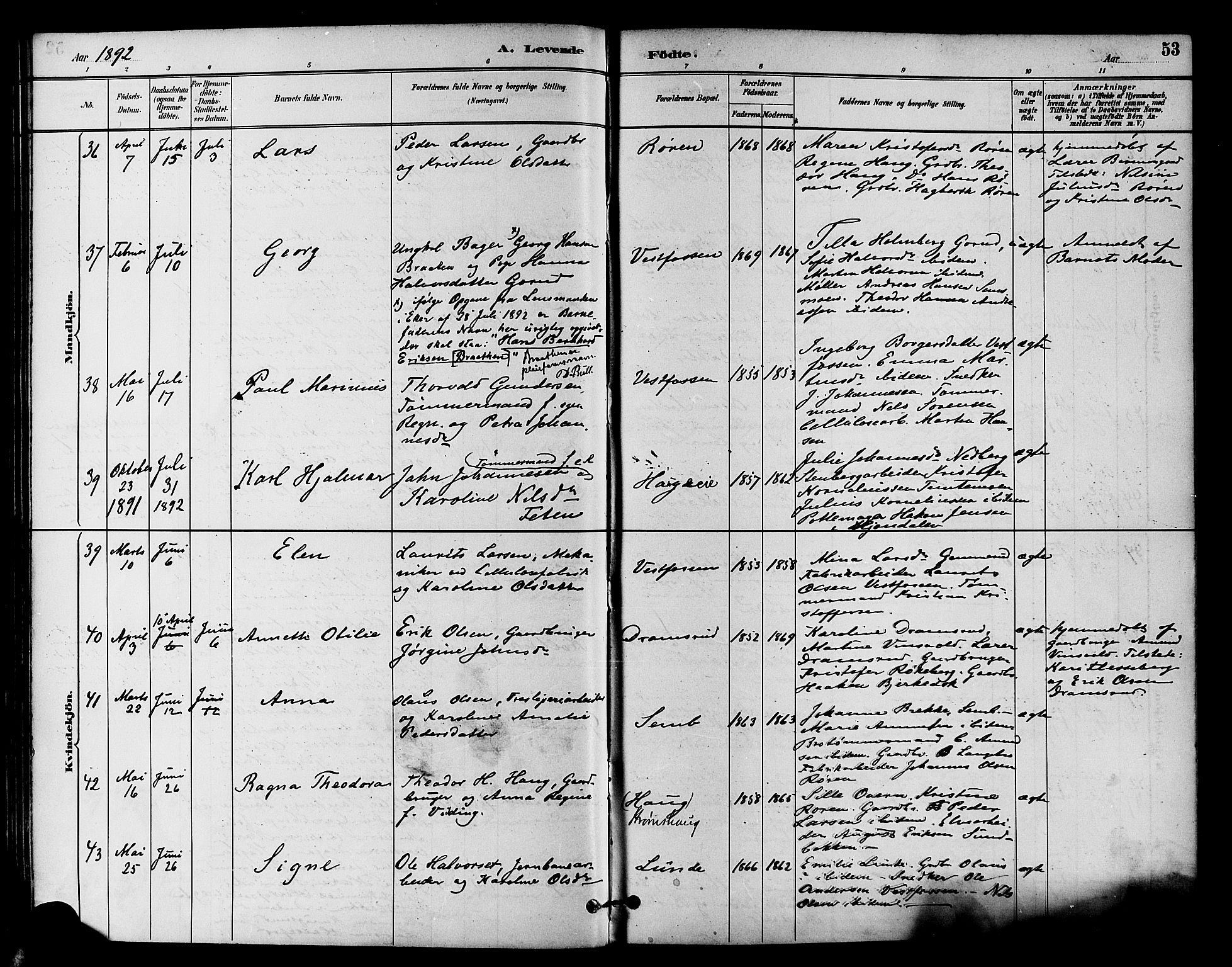 Eiker kirkebøker, SAKO/A-4/F/Fb/L0002: Parish register (official) no. II 2, 1889-1896, p. 53