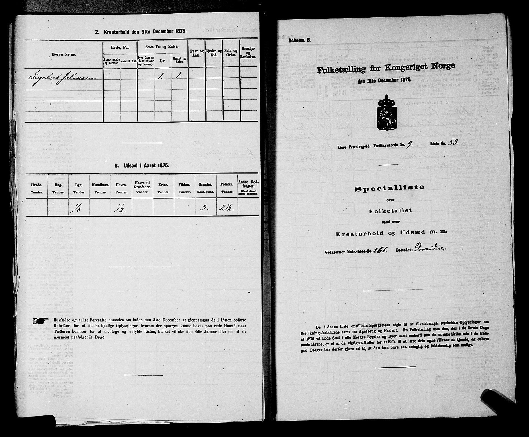 SAKO, 1875 census for 0626P Lier, 1875, p. 1603