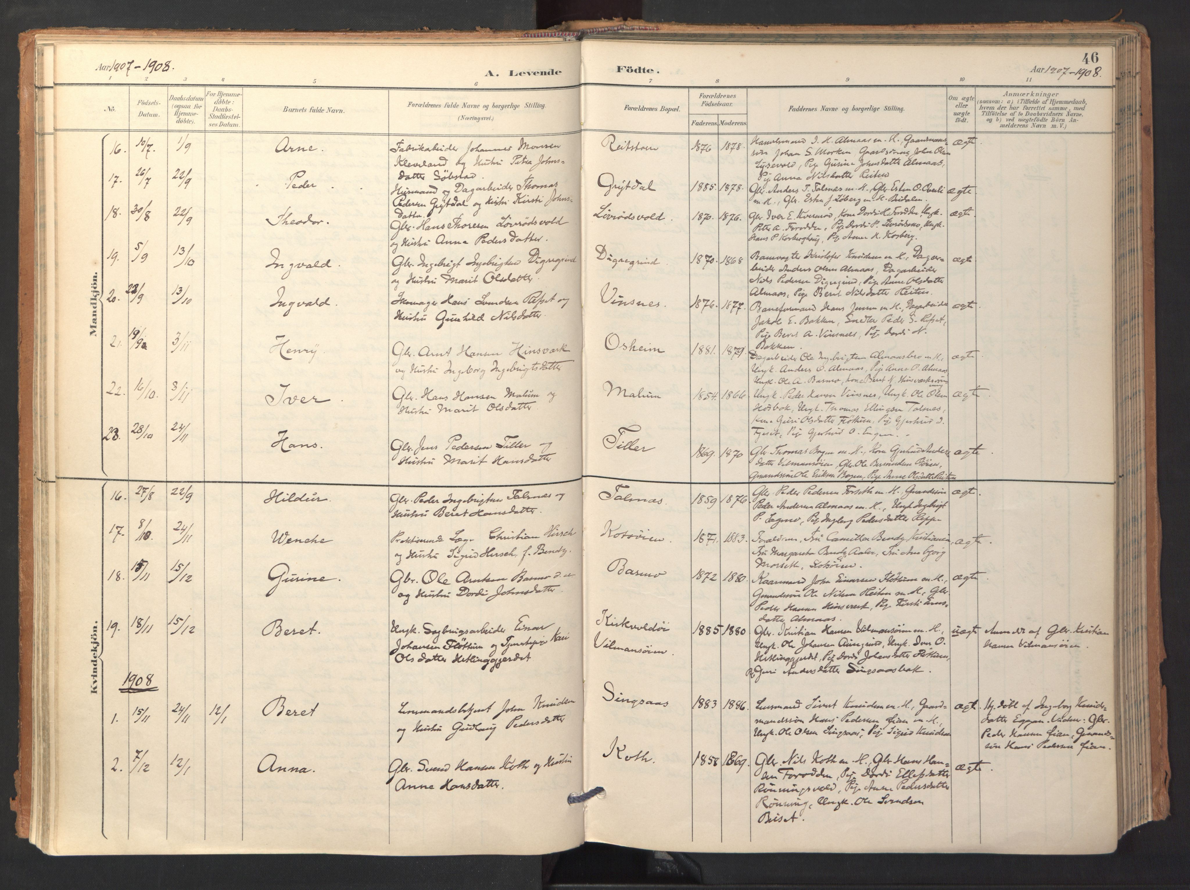 Ministerialprotokoller, klokkerbøker og fødselsregistre - Sør-Trøndelag, SAT/A-1456/688/L1025: Parish register (official) no. 688A02, 1891-1909, p. 46