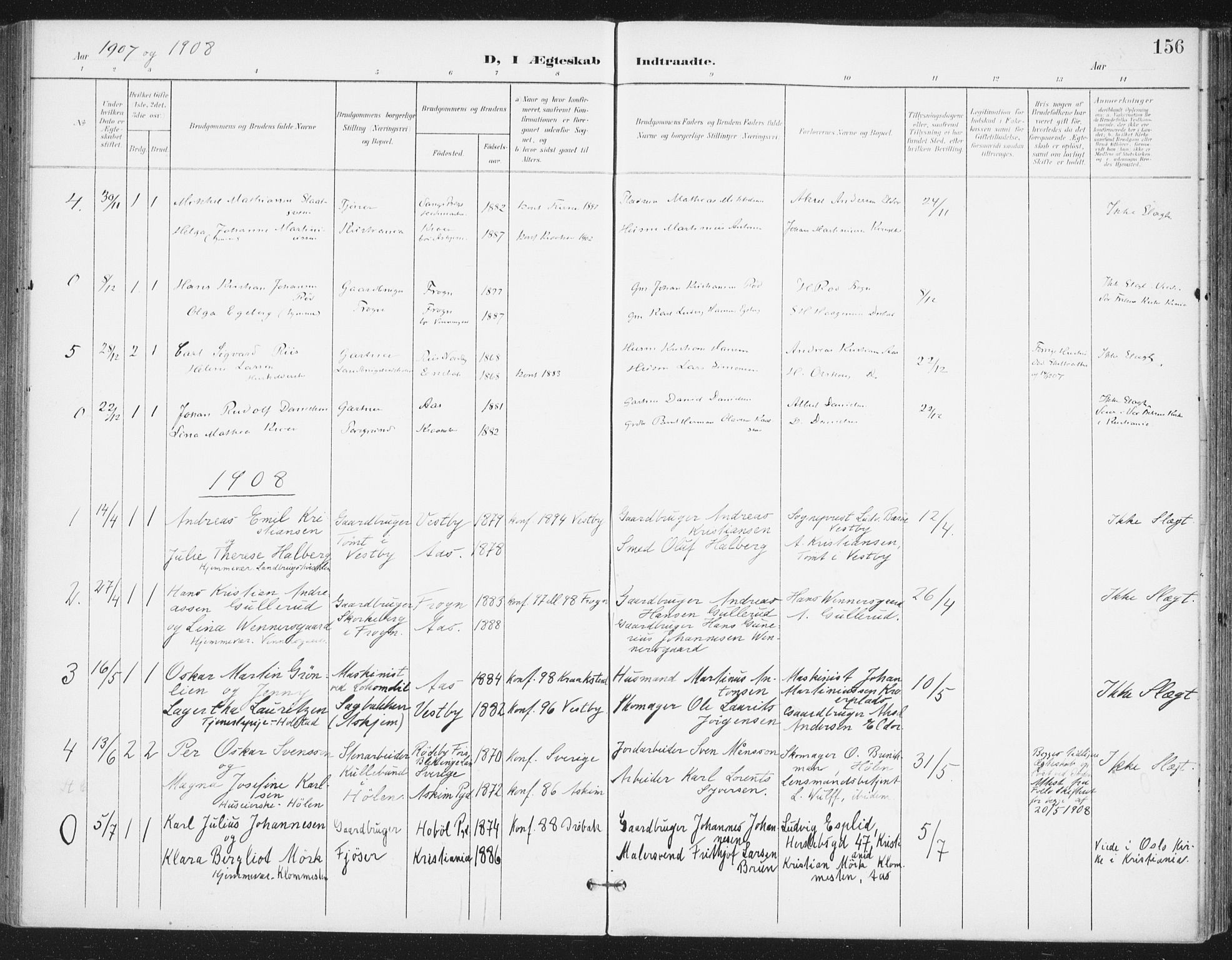 Ås prestekontor Kirkebøker, SAO/A-10894/F/Fa/L0010: Parish register (official) no. I 10, 1900-1918, p. 156