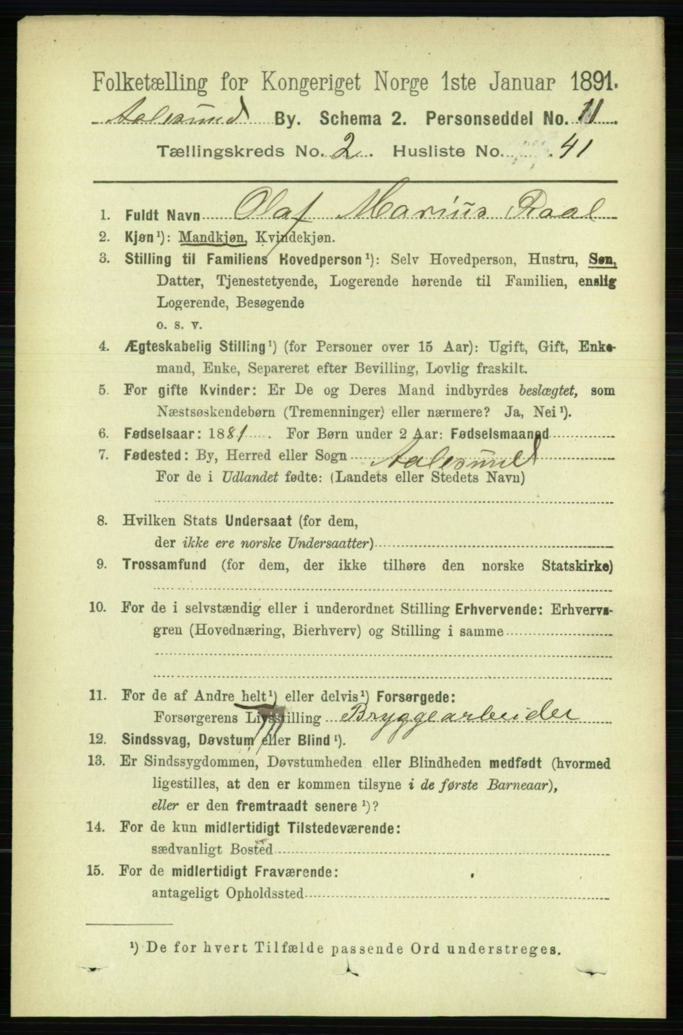 RA, 1891 census for 1501 Ålesund, 1891, p. 2259