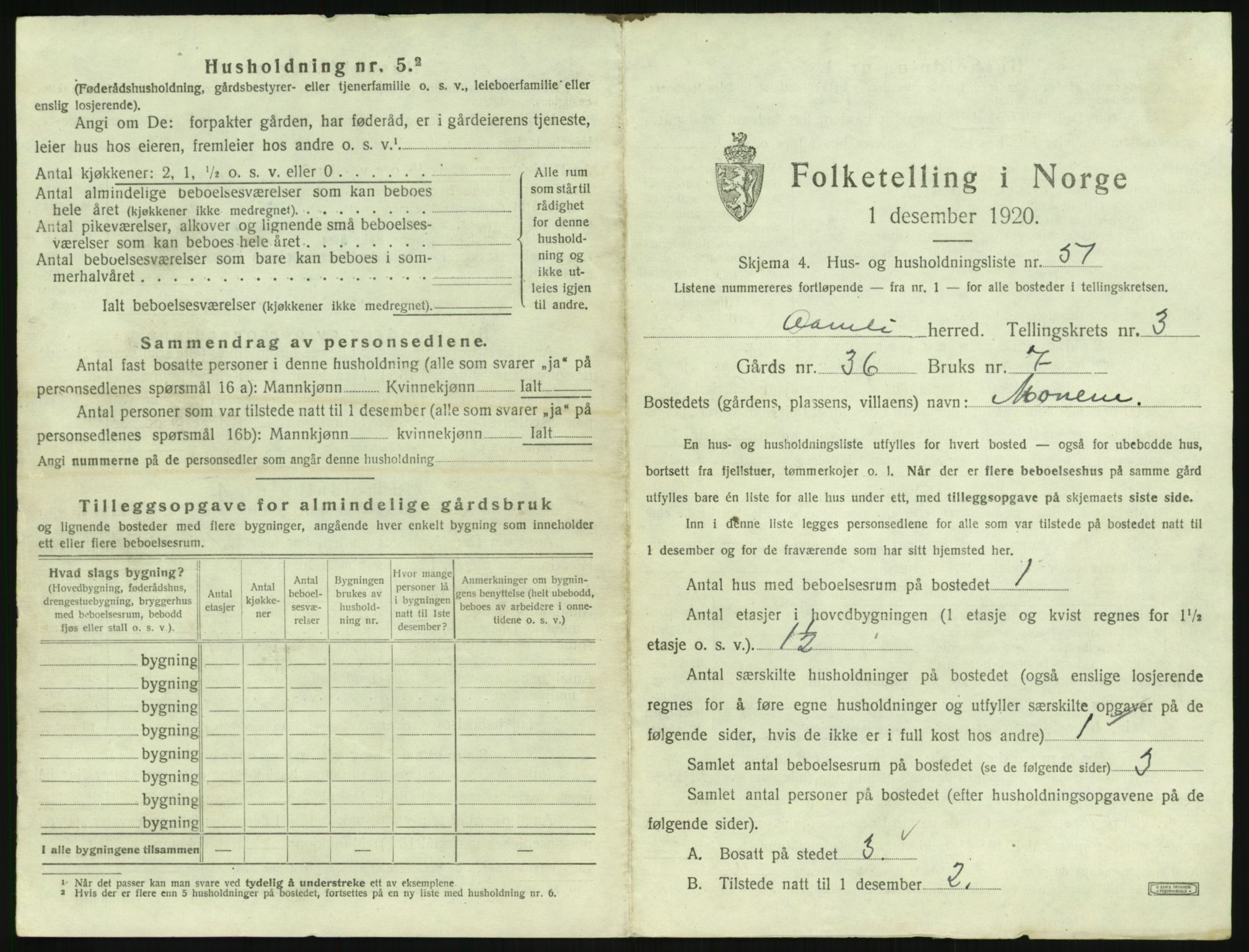 SAK, 1920 census for Åmli, 1920, p. 239