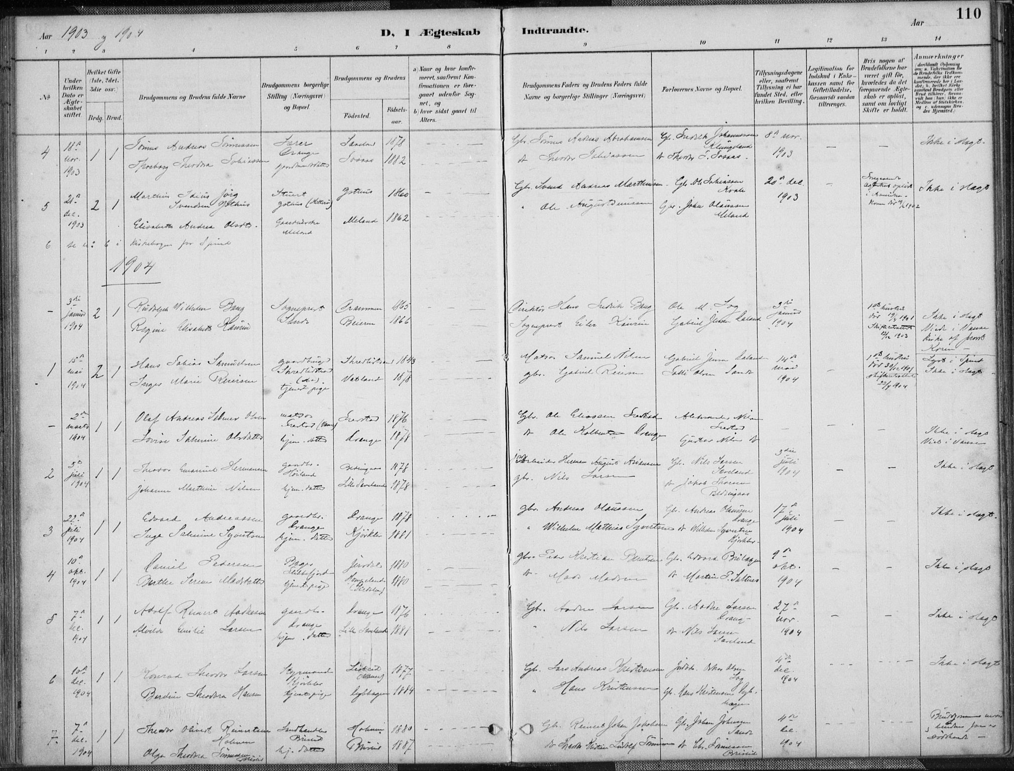 Herad sokneprestkontor, AV/SAK-1111-0018/F/Fa/Faa/L0006: Parish register (official) no. A 6, 1887-1907, p. 110