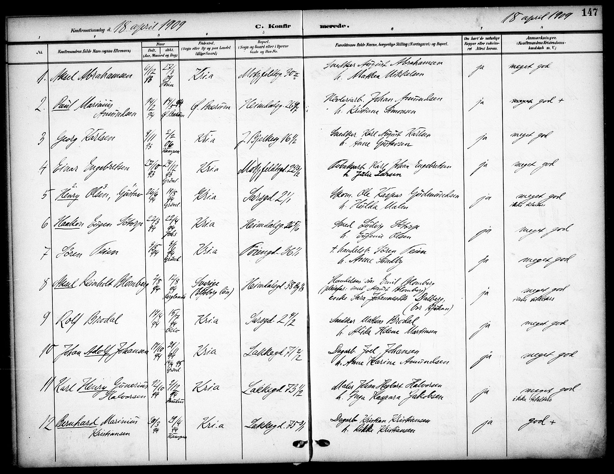 Tøyen prestekontor Kirkebøker, SAO/A-10167a/F/Fa/L0001: Parish register (official) no. 1, 1907-1916, p. 147