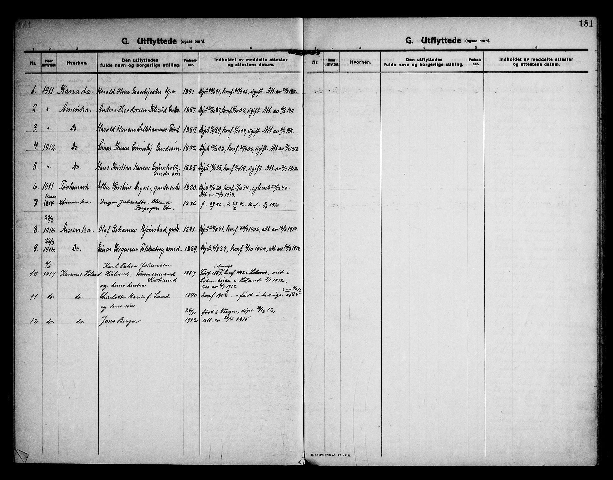 Rødenes prestekontor Kirkebøker, SAO/A-2005/F/Fa/L0012: Parish register (official) no. I 12, 1911-1926, p. 181