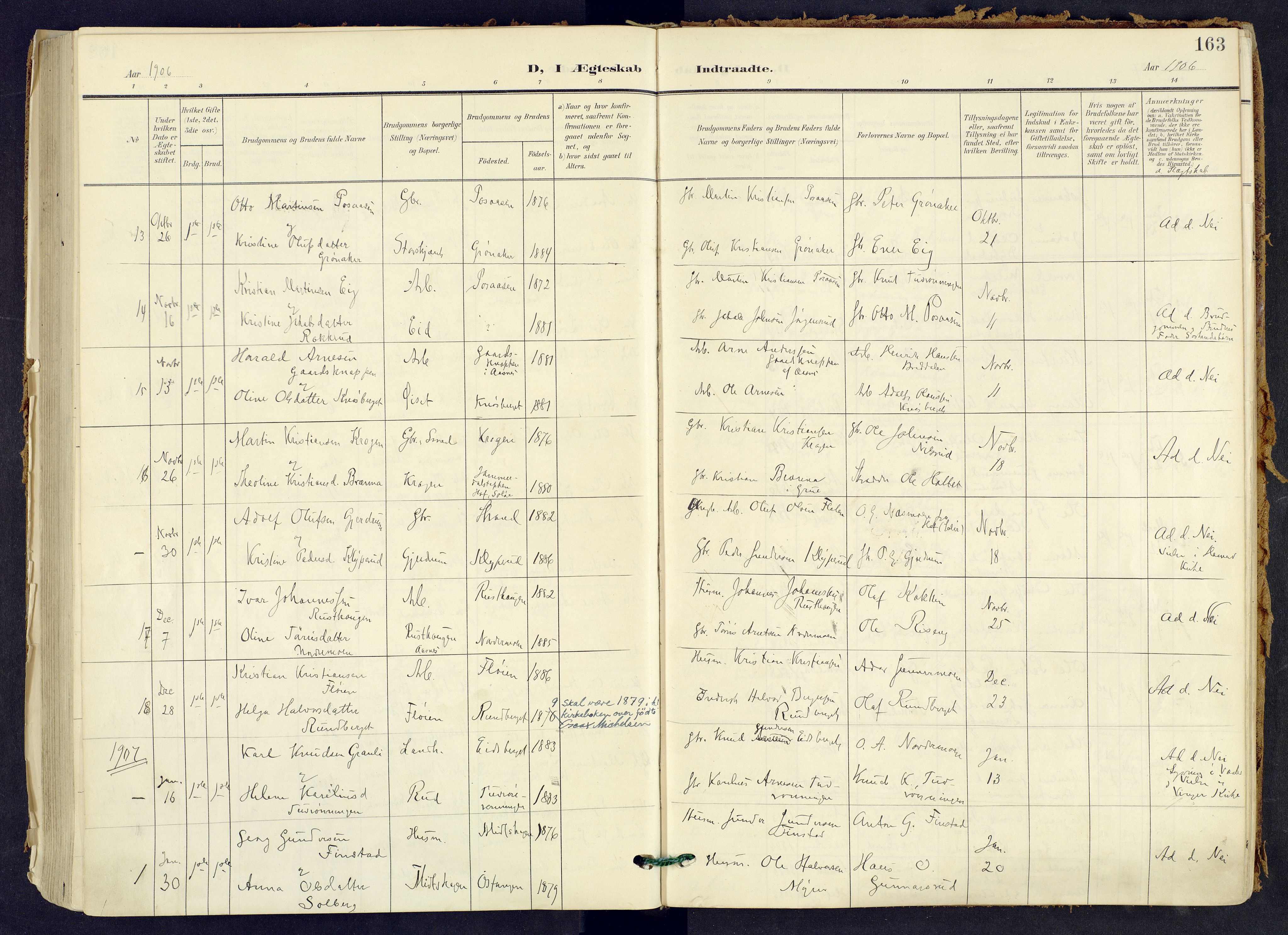 Våler prestekontor, Hedmark, SAH/PREST-040/H/Ha/Haa/L0008: Parish register (official) no. 8, 1905-1921, p. 163