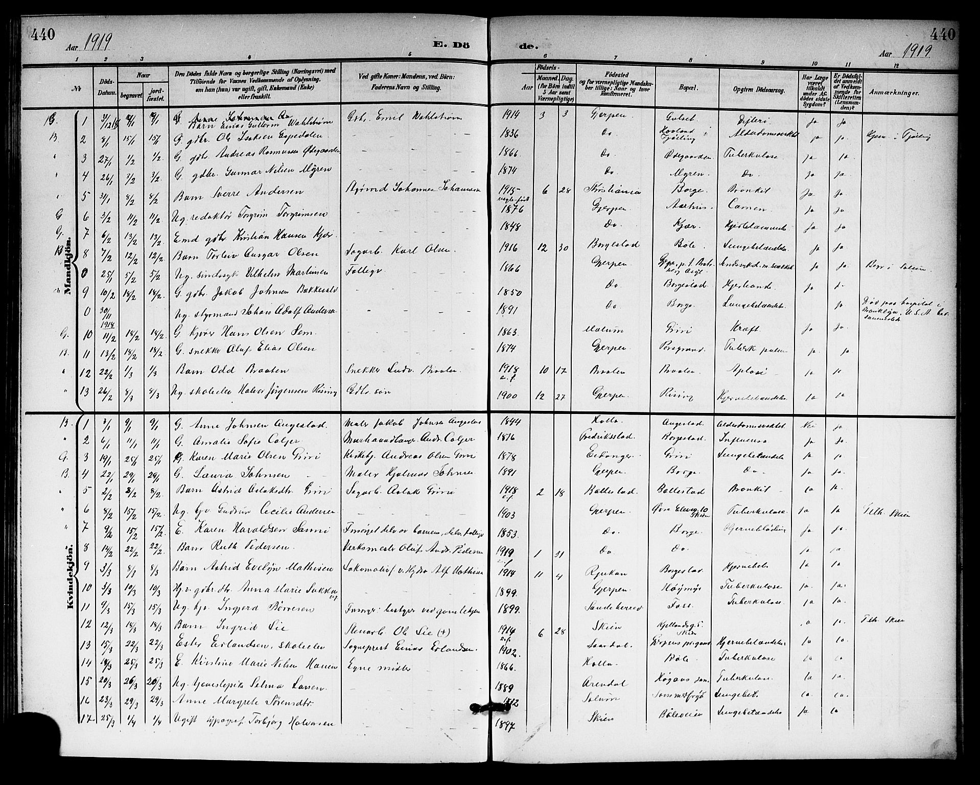 Gjerpen kirkebøker, SAKO/A-265/G/Ga/L0003: Parish register (copy) no. I 3, 1901-1919, p. 440