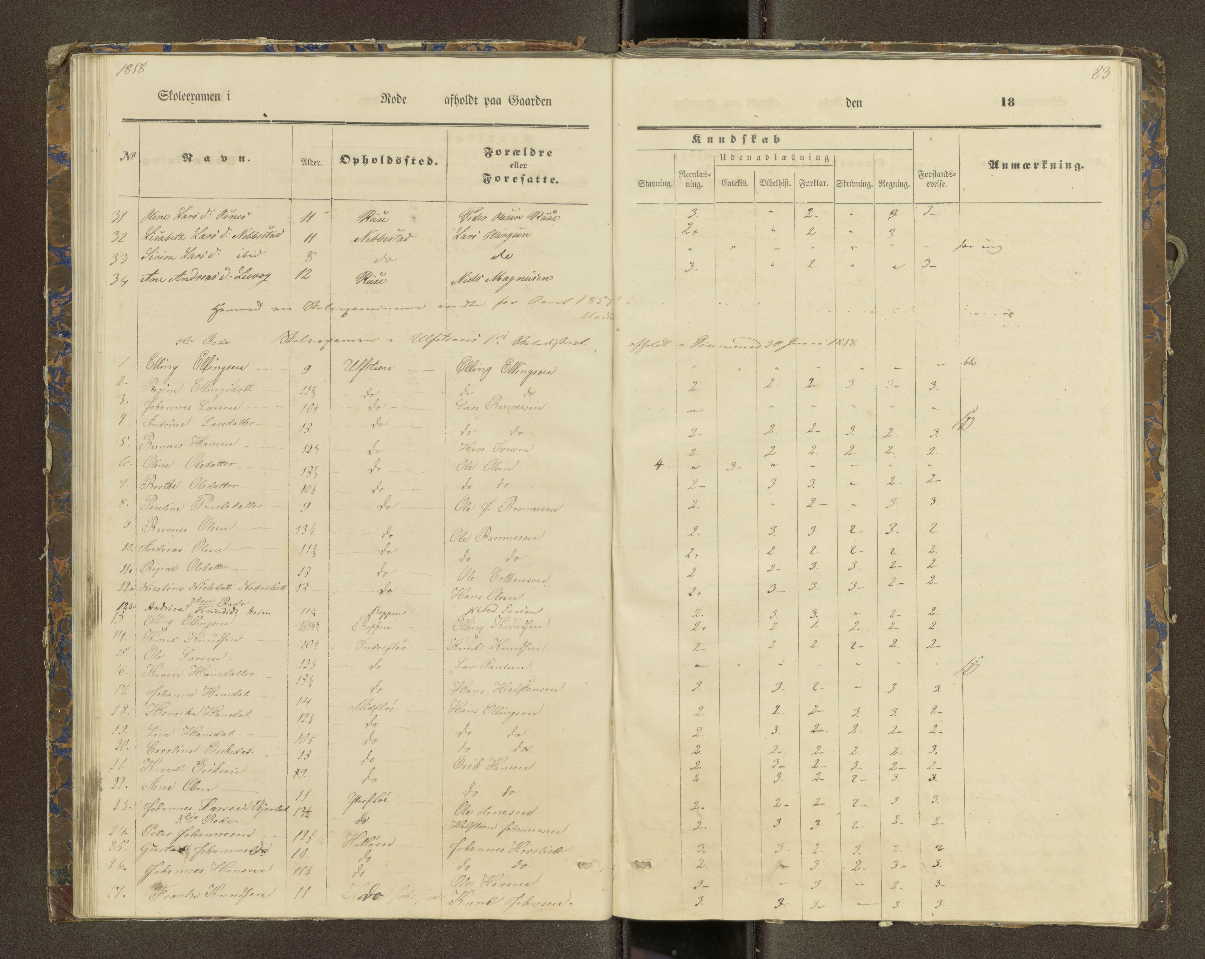 Ulstein sokneprestkontor, SAT/A-1005/1/III/III2/III2f/L0001: Skoleeksamensprotokoll, 1850-1861, p. 83