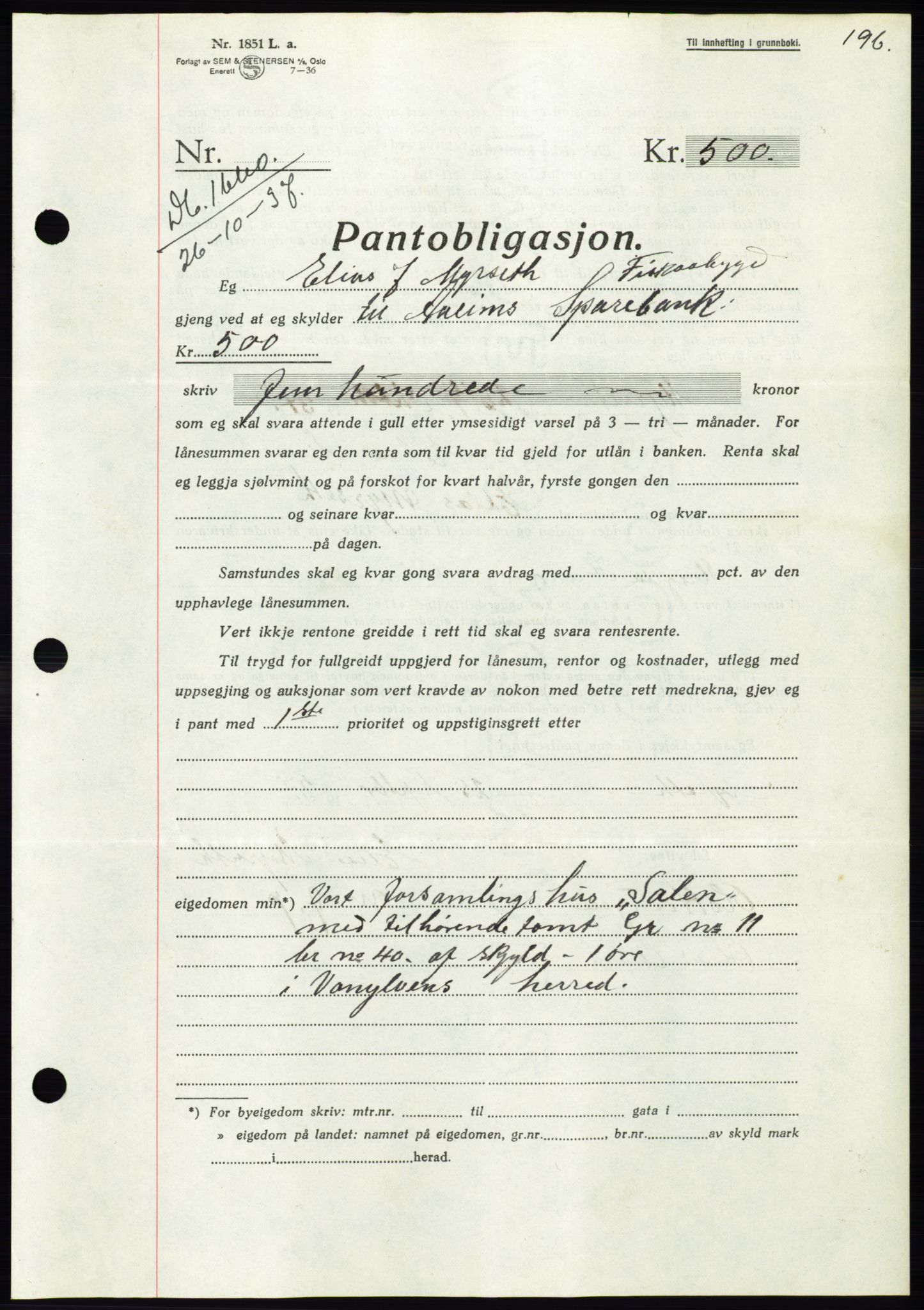 Søre Sunnmøre sorenskriveri, AV/SAT-A-4122/1/2/2C/L0064: Mortgage book no. 58, 1937-1938, Diary no: : 1660/1937