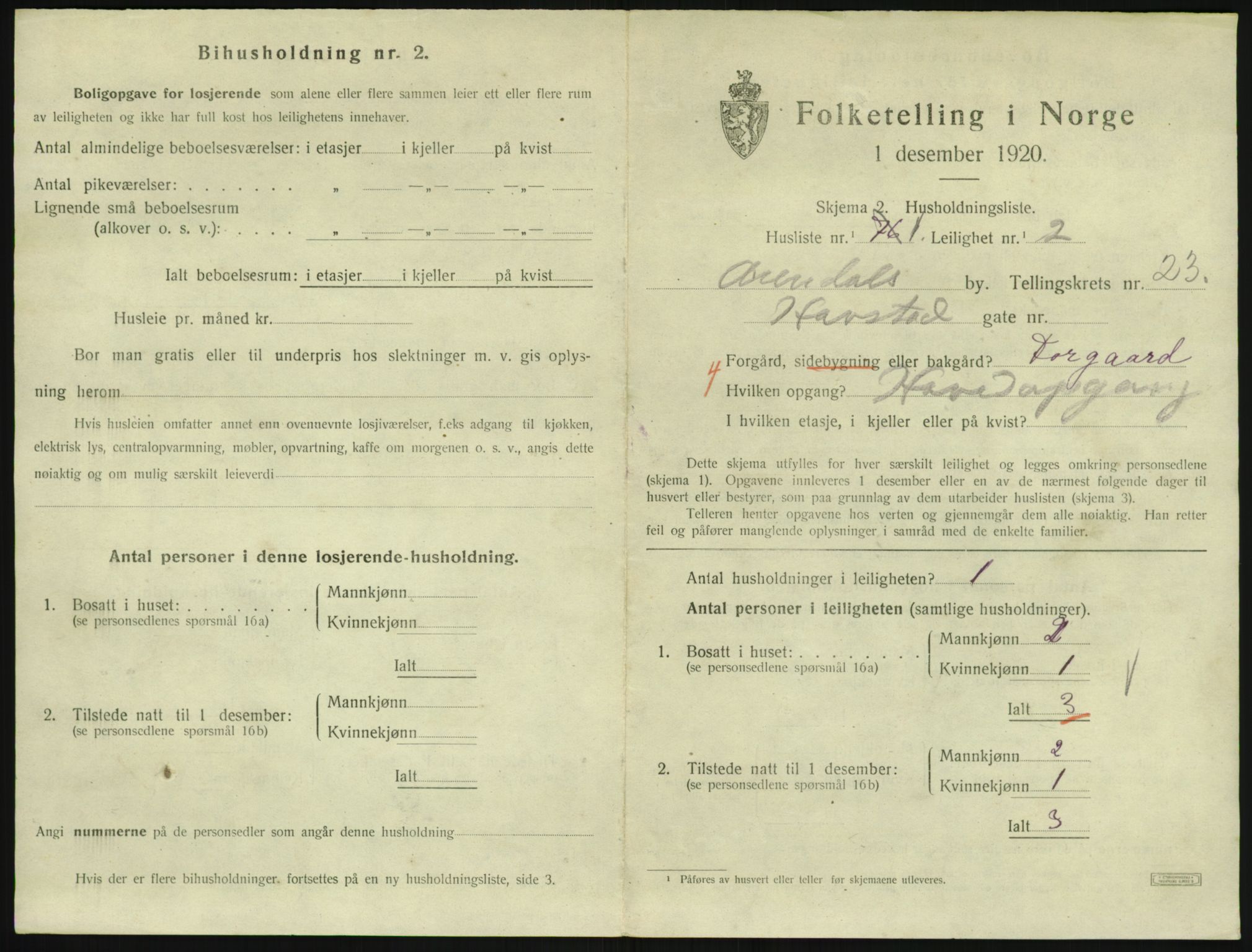 SAK, 1920 census for Arendal, 1920, p. 8822