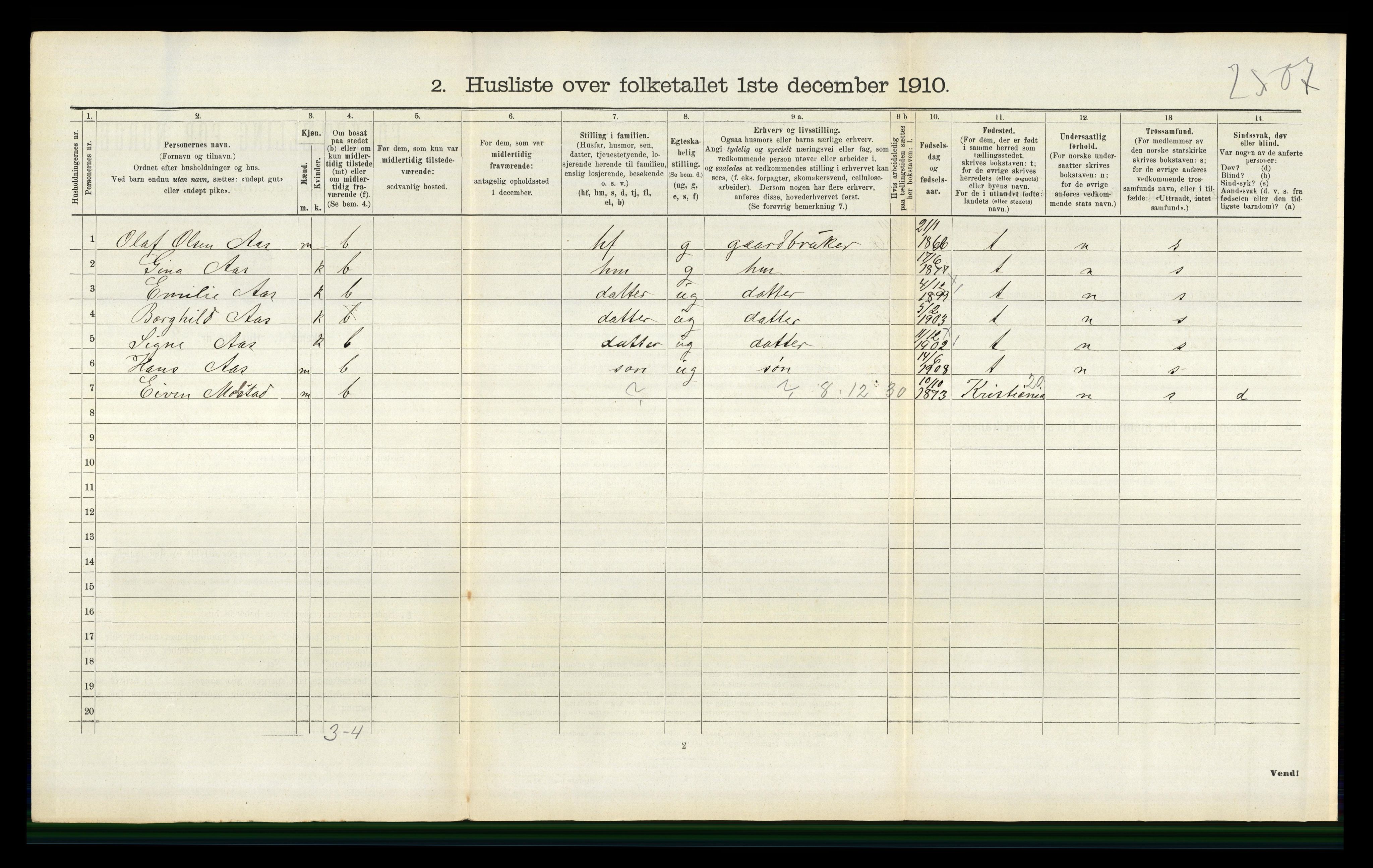 RA, 1910 census for Nes, 1910, p. 1389