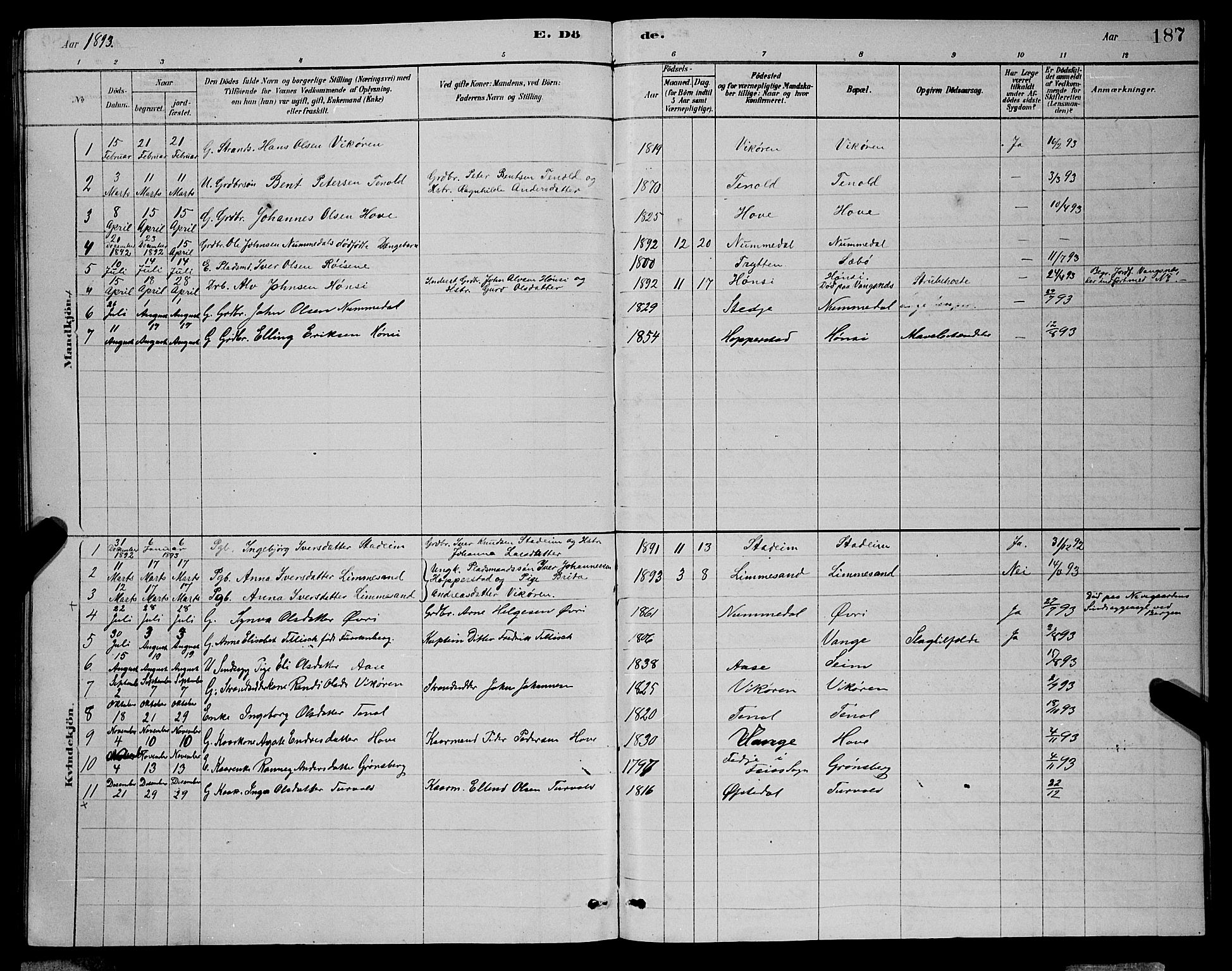 Vik sokneprestembete, AV/SAB-A-81501/H/Hab/Haba/L0003: Parish register (copy) no. A 3, 1878-1894, p. 187