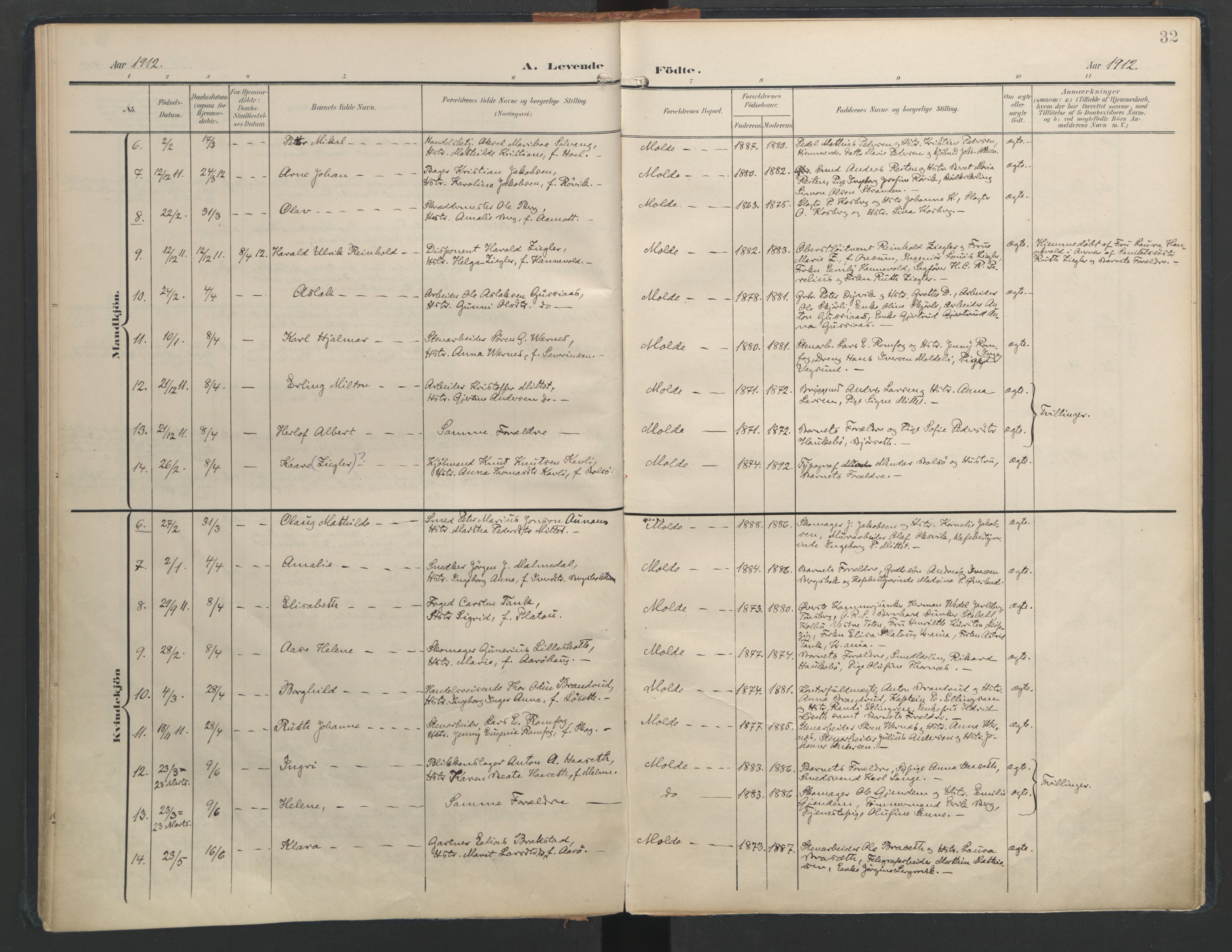 Ministerialprotokoller, klokkerbøker og fødselsregistre - Møre og Romsdal, SAT/A-1454/558/L0693: Parish register (official) no. 558A07, 1903-1917, p. 32