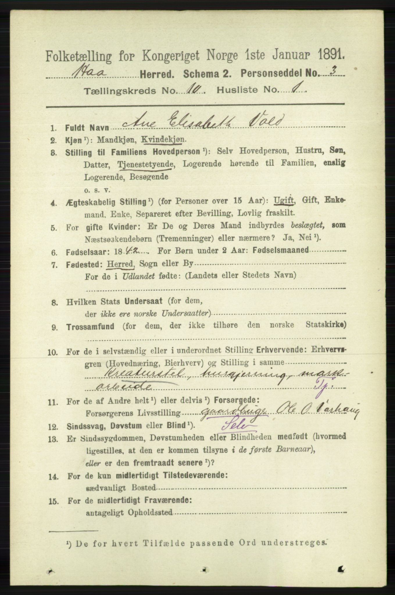 RA, 1891 census for 1119 Hå, 1891, p. 2414